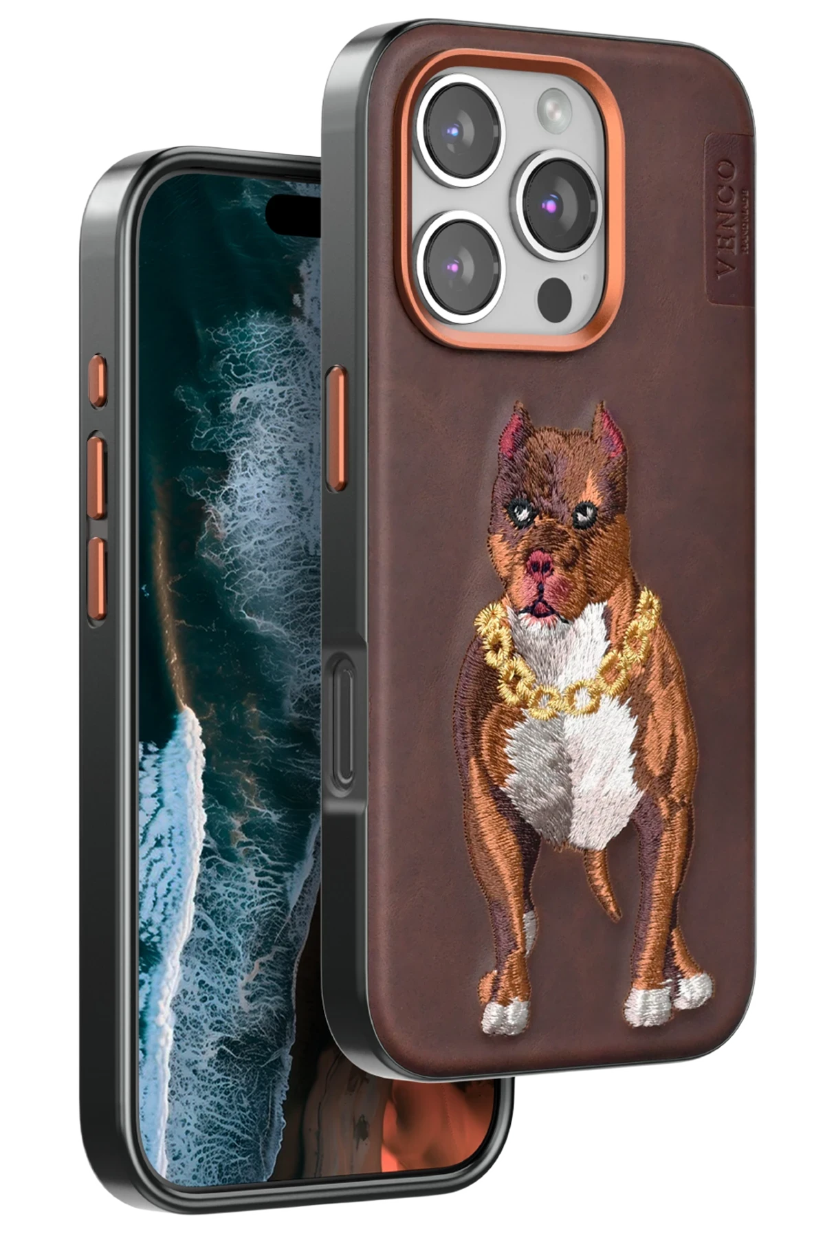Venco iPhone 16 Pro Perma Desenli Kapak - Kahverengi