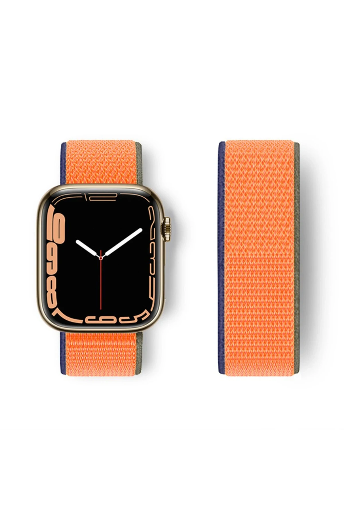 Newface Apple Watch 38mm Hasırlı Cırtcırtlı Kordon - Lacivert-Turuncu