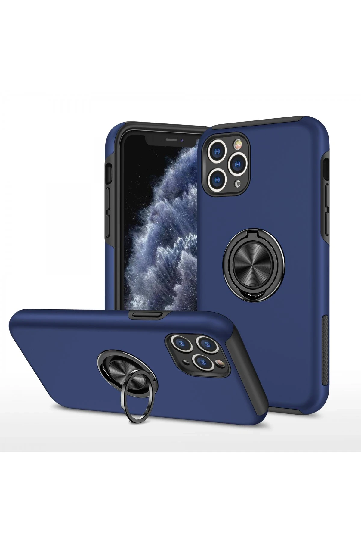 Newface iPhone 11 Pro Max Kılıf Elit Yüzüklü Kapak - Lacivert