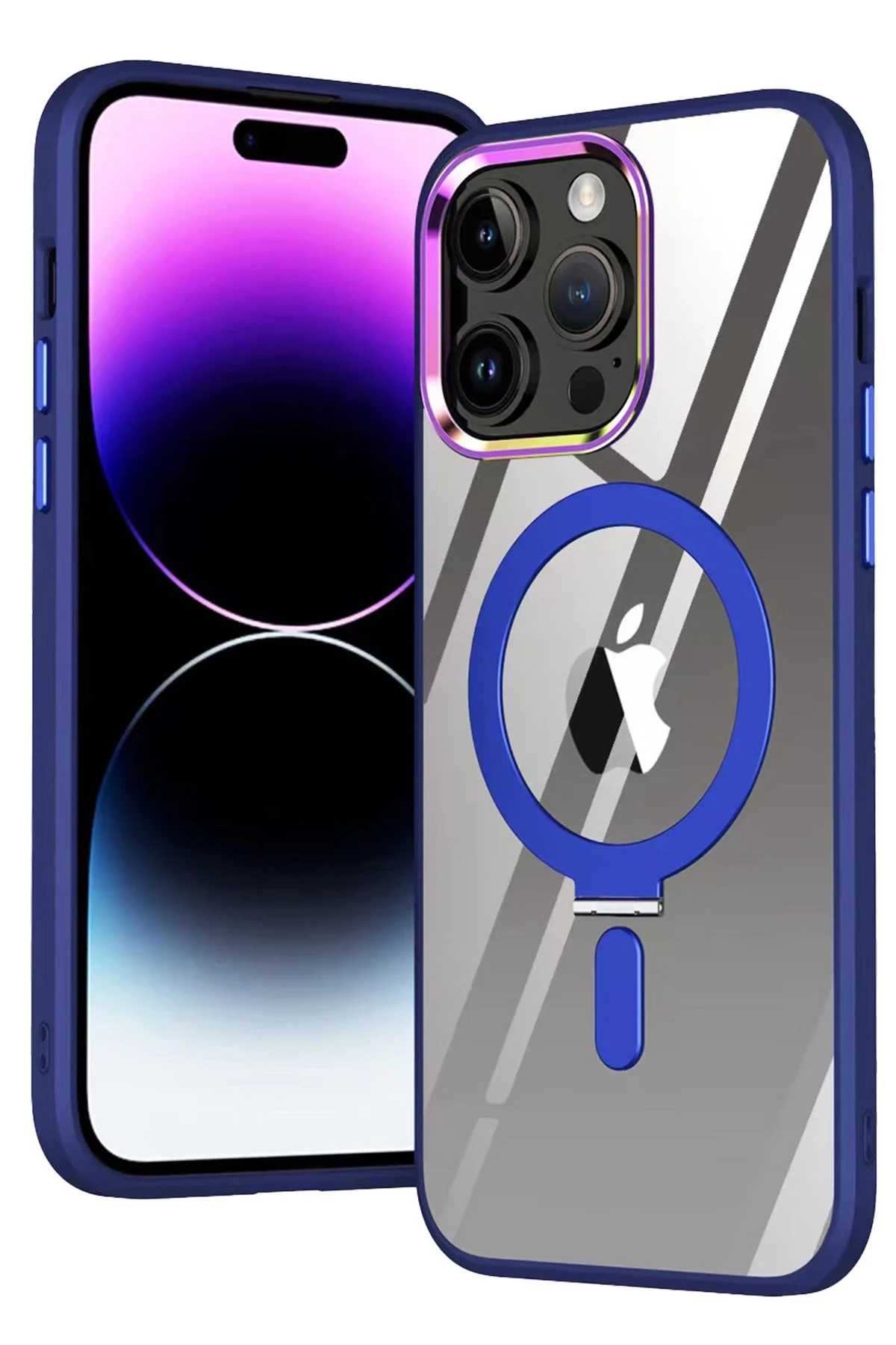 Newface iPhone 15 Pro Max Kılıf Mudo Magneticsafe Standlı Kapak - Lacivert