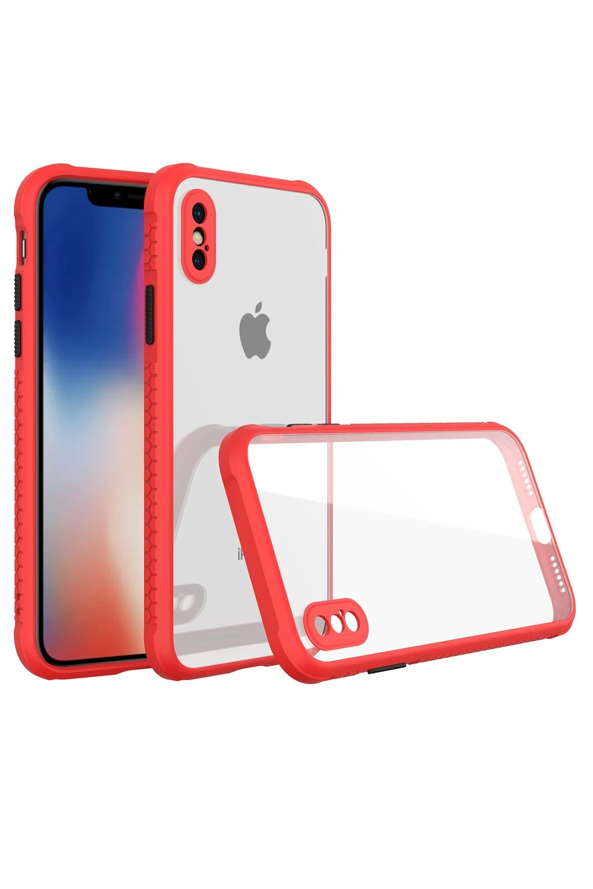 Newface iPhone XS Max Kılıf Miami Şeffaf Silikon - Kırmızı