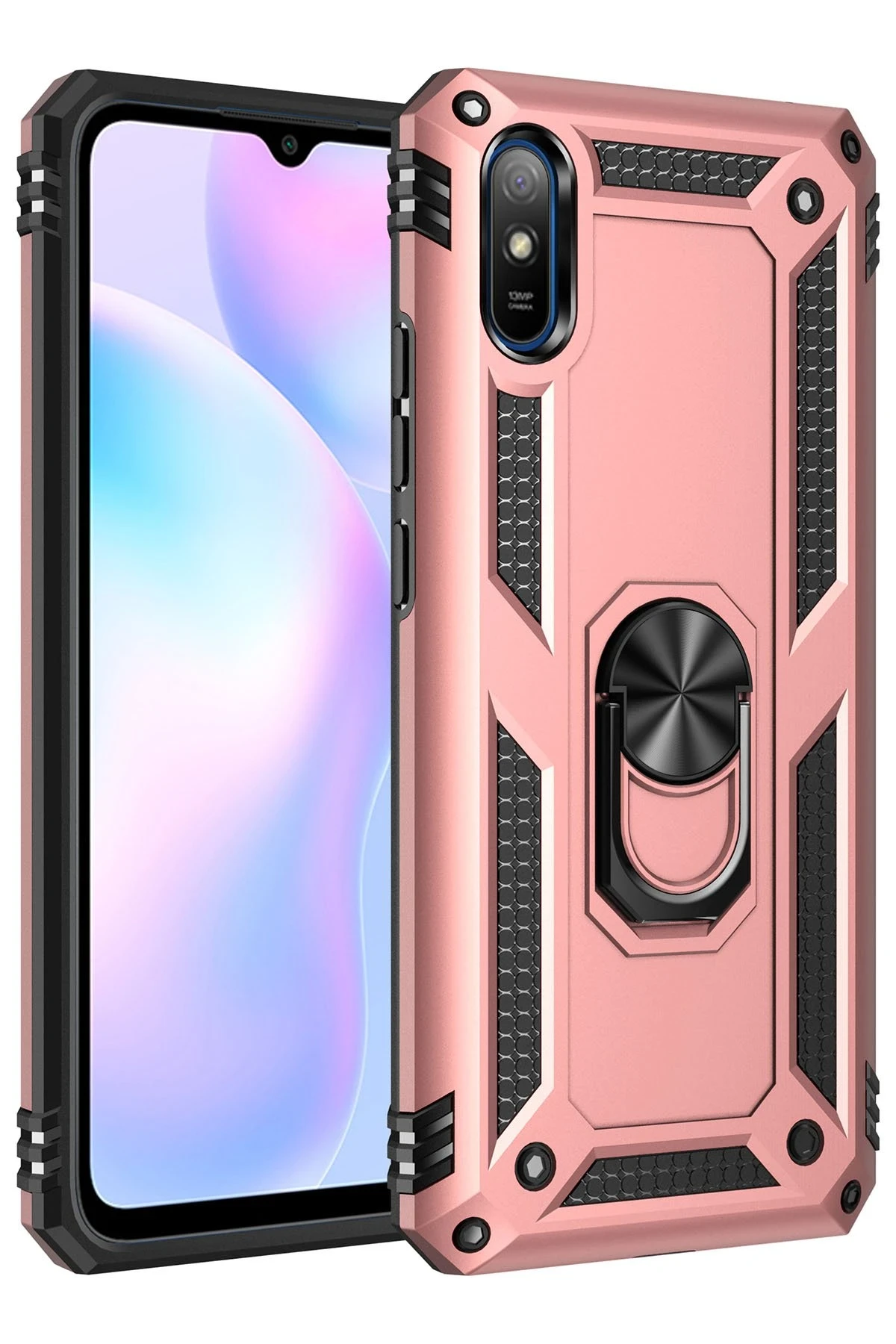Newface Xiaomi Redmi 9A Kılıf Sofya Yüzüklü Silikon Kapak - Rose