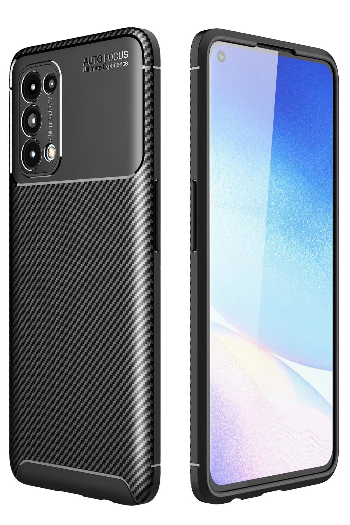Newface Oppo Reno 5 Kılıf Auto Focus Karbon Kapak - Siyah