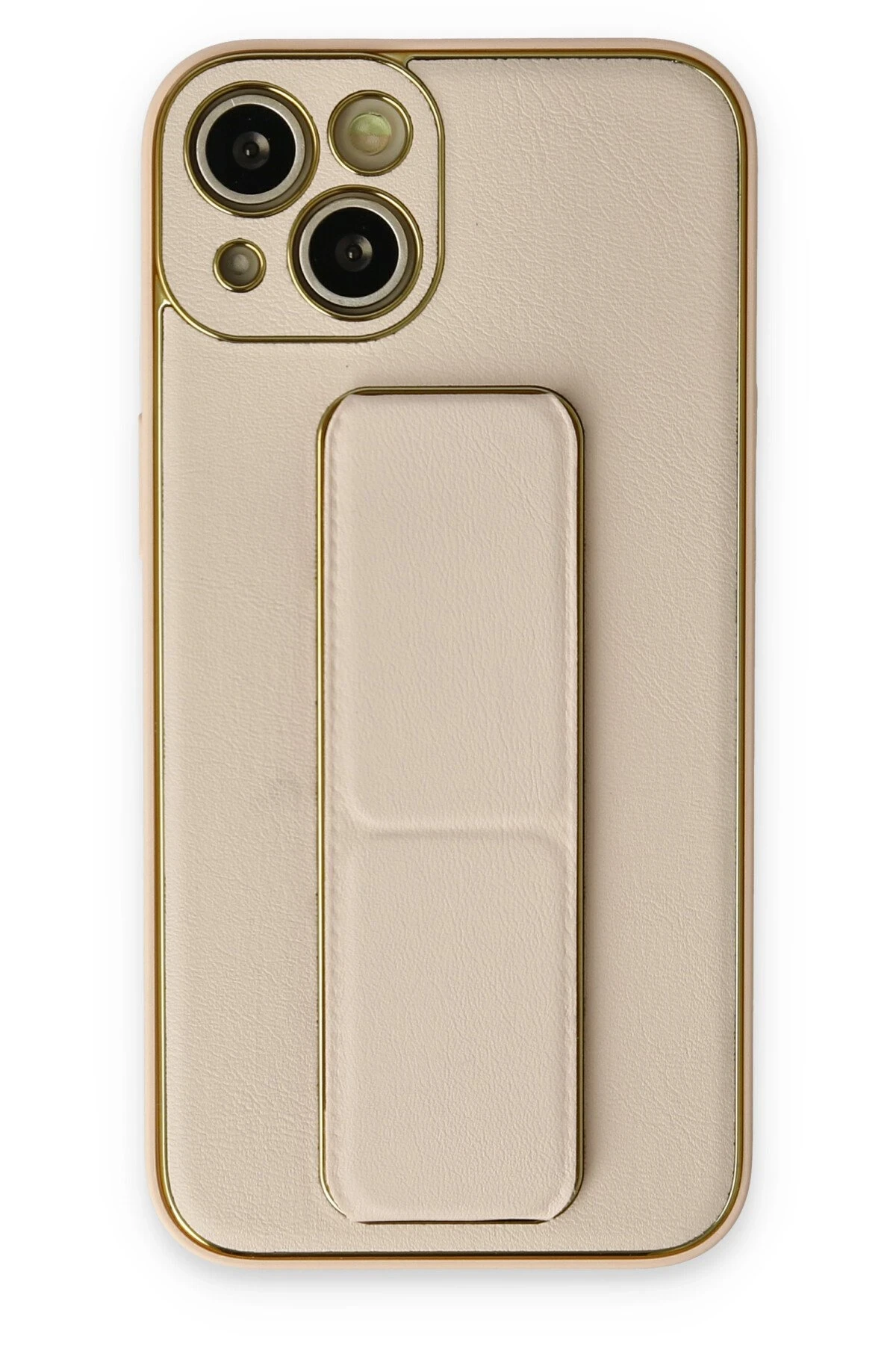 Newface iPhone 14 Plus Kılıf Coco Deri Standlı Kapak - Gold