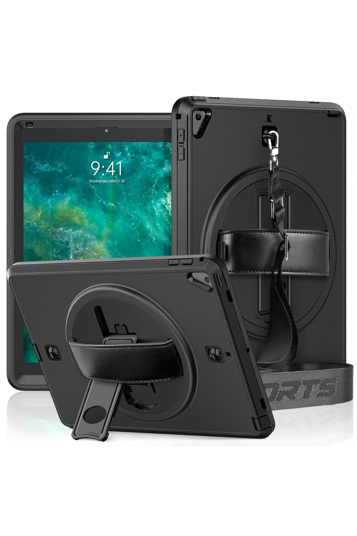 Newface iPad 5 Air 9.7 Kılıf Strap-C Otterbox Tablet Kapak - Siyah