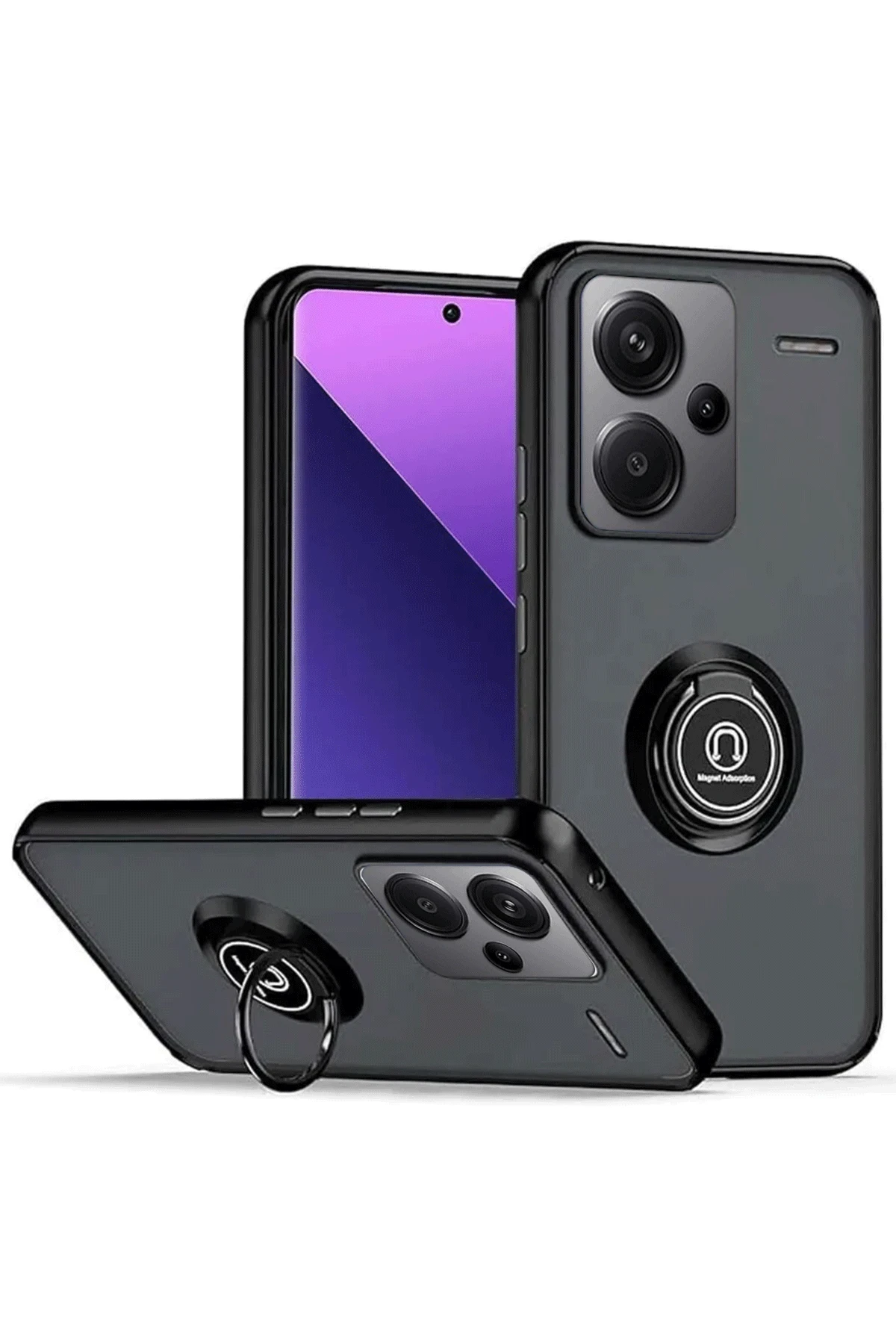 Newface Xiaomi Redmi Note 13 Pro Plus Kılıf Montreal Yüzüklü Silikon Kapak - Siyah