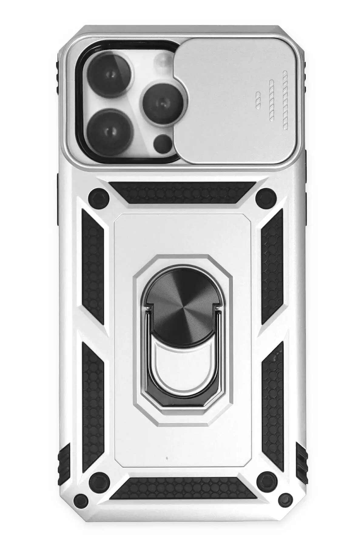 Newface iPhone 14 Pro Max Kılıf Pars Lens Yüzüklü Silikon - Gümüş