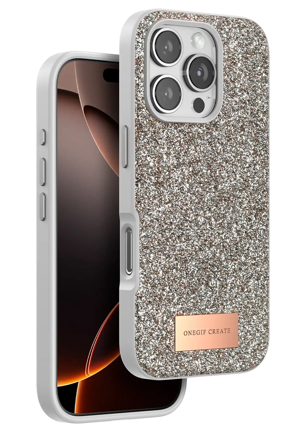 Onegif iPhone 16 Pro Bright Simli Kapak - Gold