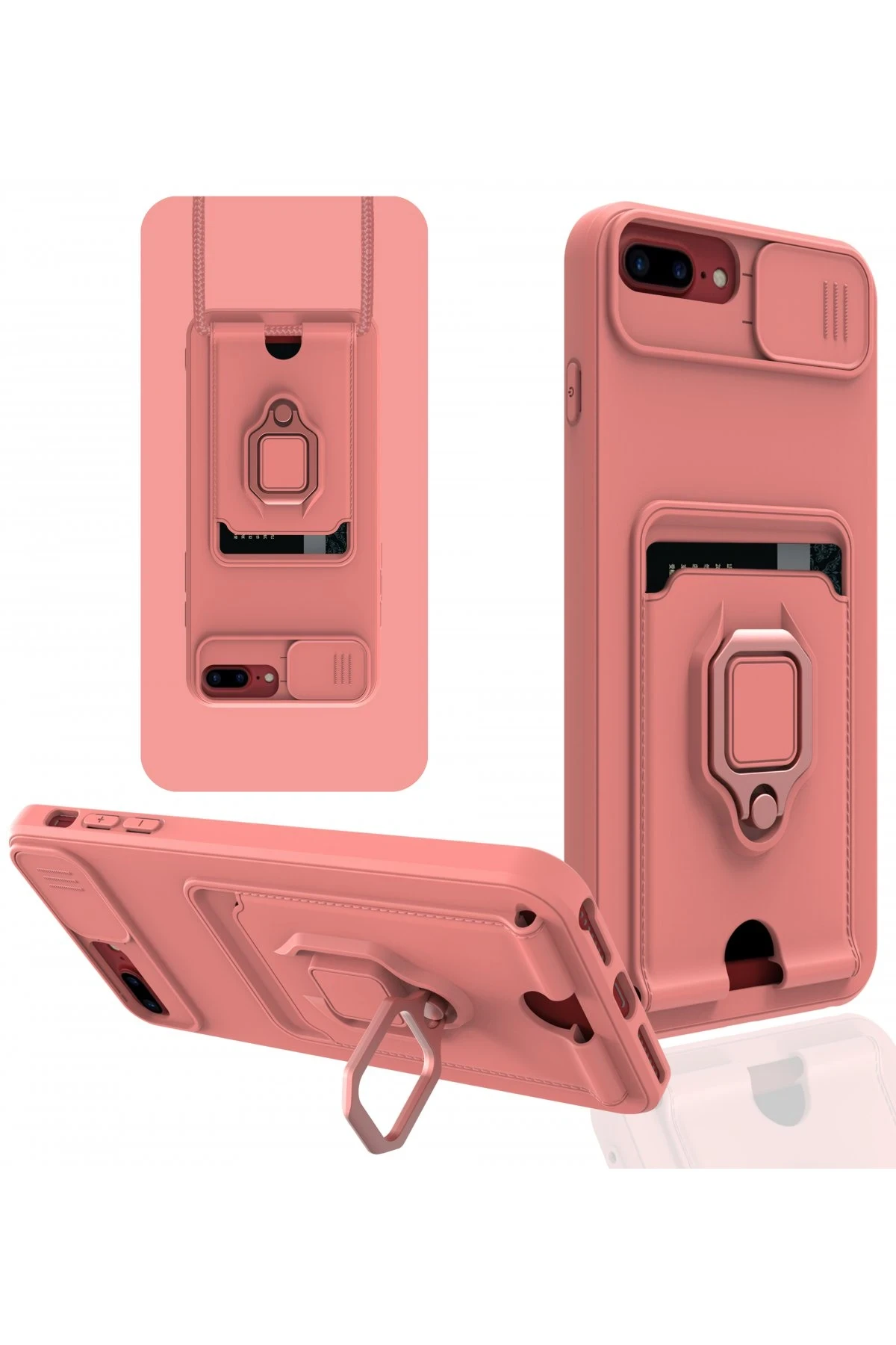 Newface iPhone 7 Plus Kılıf Zuma Kartvizitli Yüzüklü Silikon - Pembe