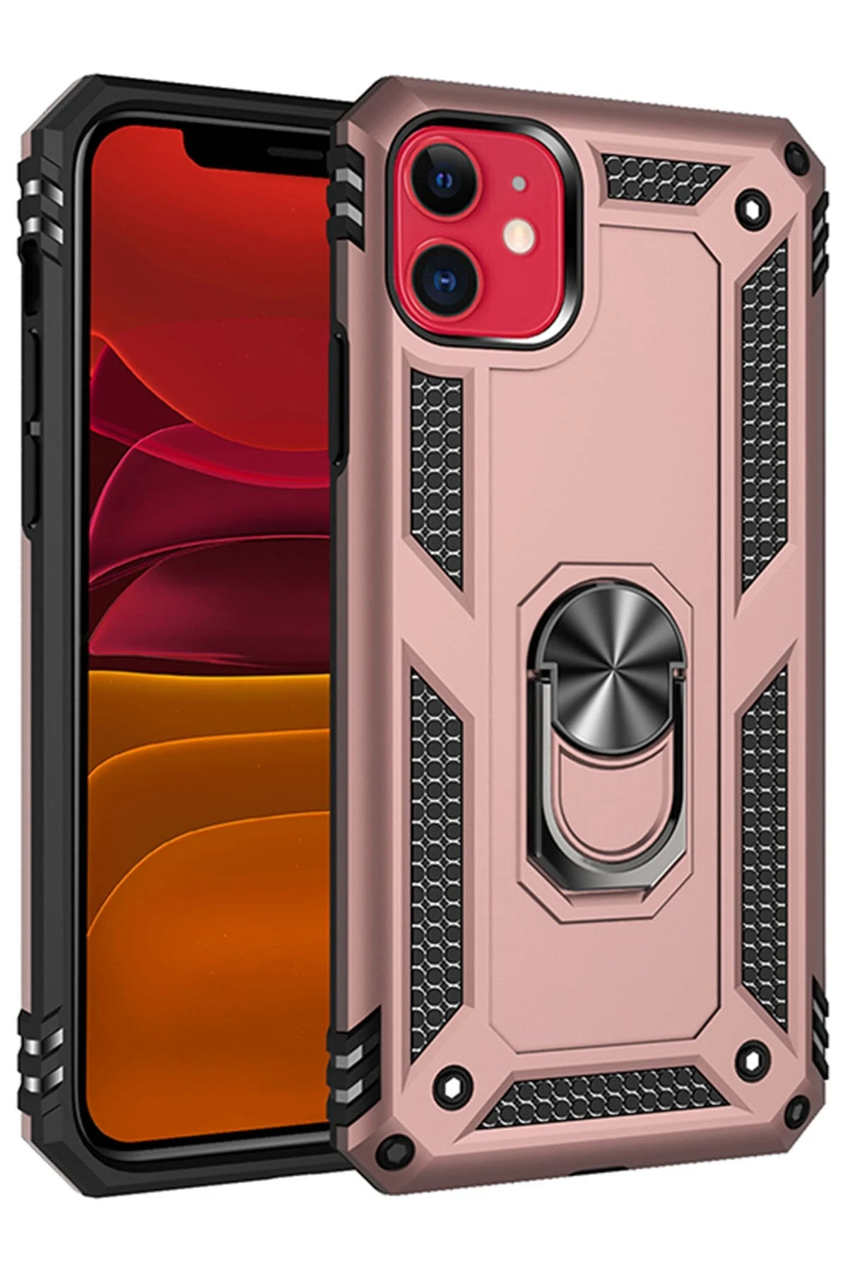 Newface iPhone 11 Kılıf Sofya Yüzüklü Silikon Kapak - Rose