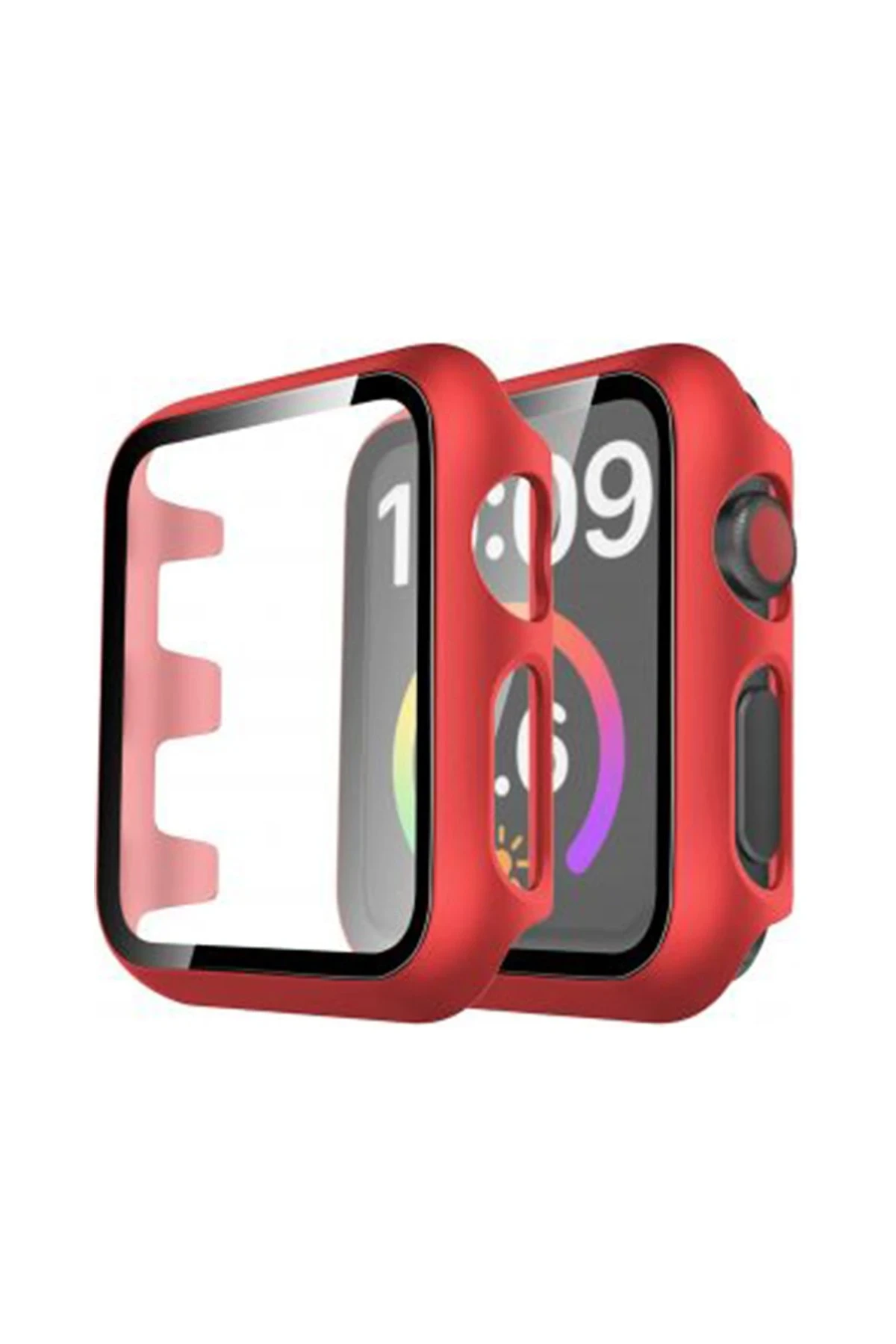 Newface Apple Watch 38mm Camlı Kasa Ekran Koruyucu - Kırmızı
