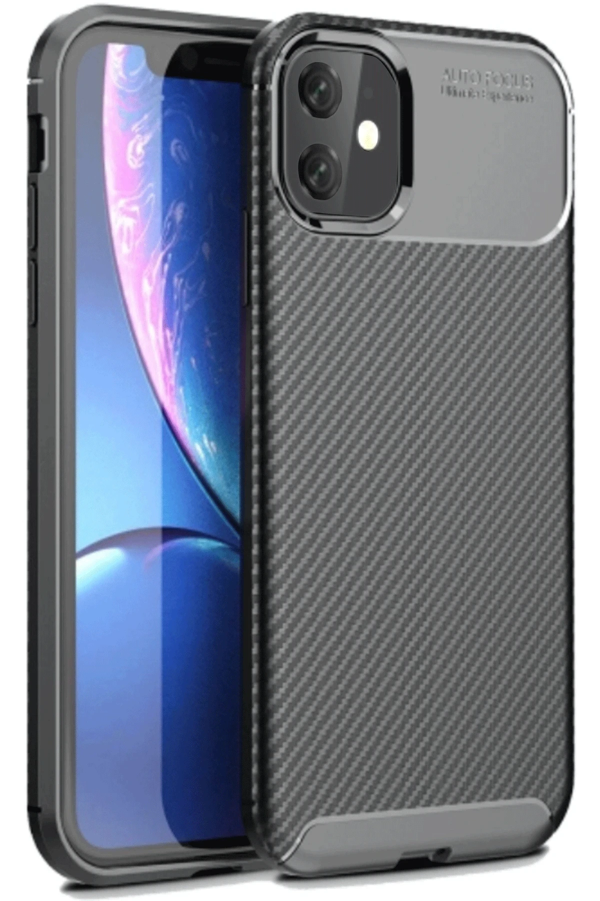 Newface iPhone 11 Kılıf Auto Focus Karbon Kapak - Siyah
