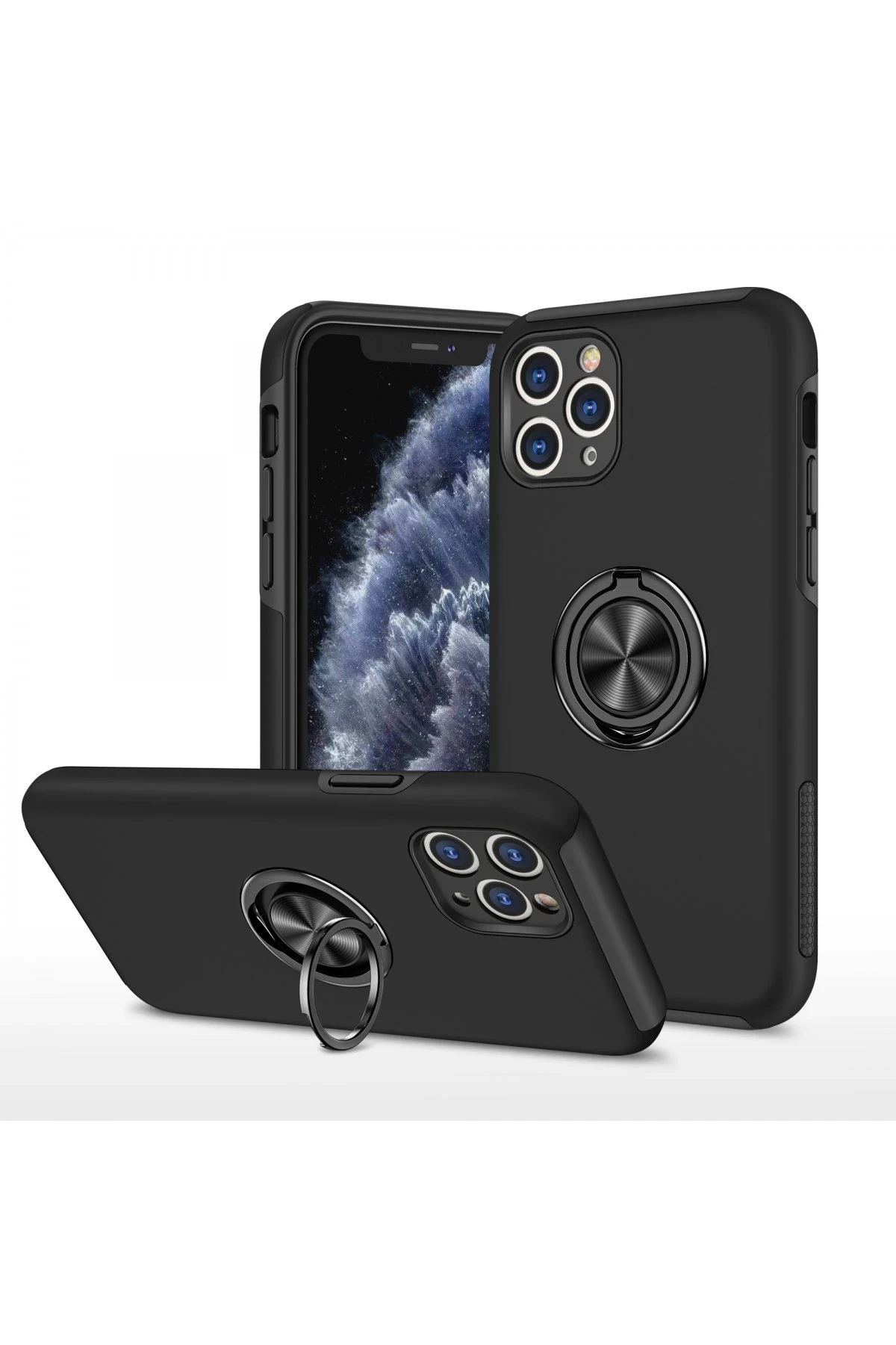 Newface iPhone 11 Pro Kılıf Elit Yüzüklü Kapak - Siyah