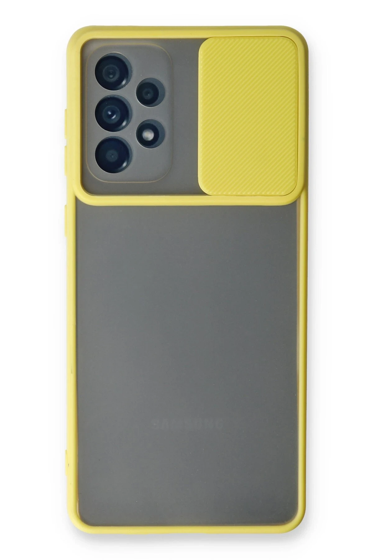 Newface Samsung Galaxy A73 5G Kılıf Palm Buzlu Kamera Sürgülü Silikon - Sarı