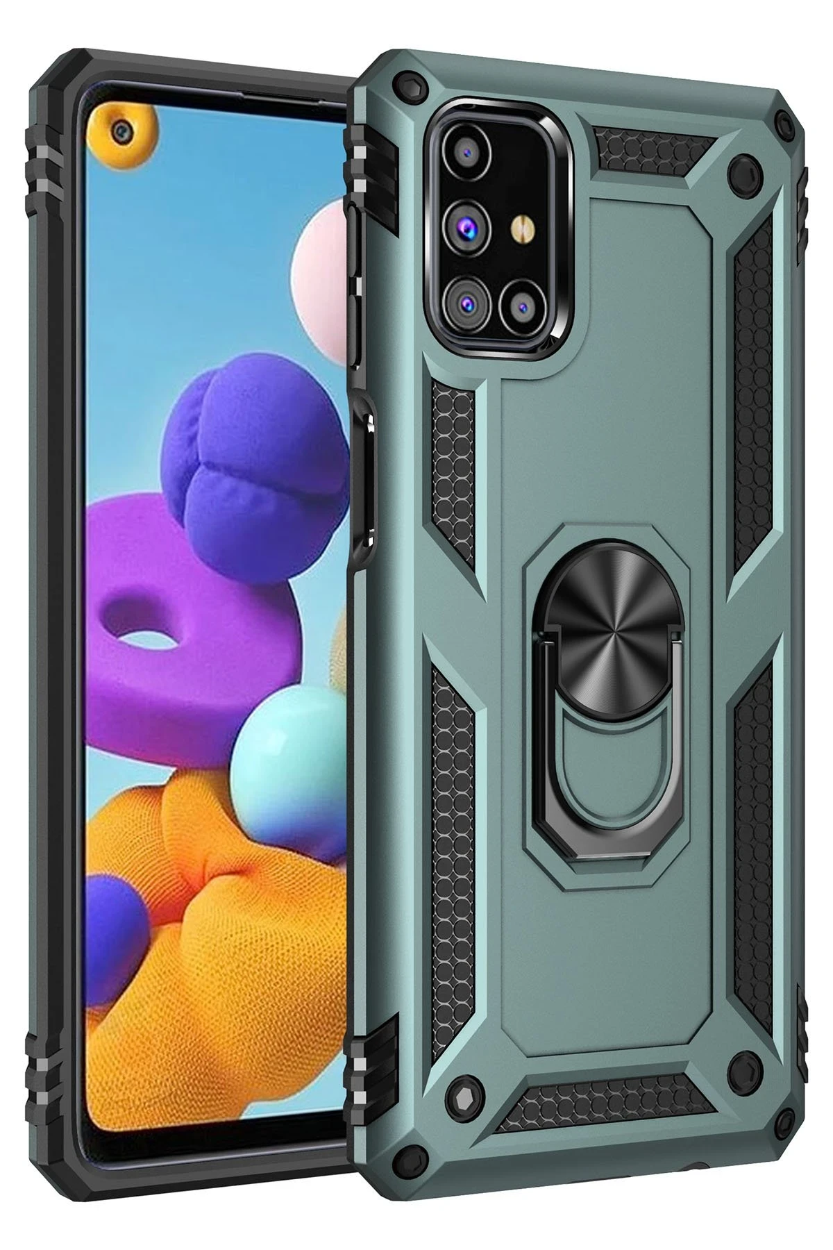 Newface Samsung Galaxy M31S Kılıf Sofya Yüzüklü Silikon Kapak - Yeşil
