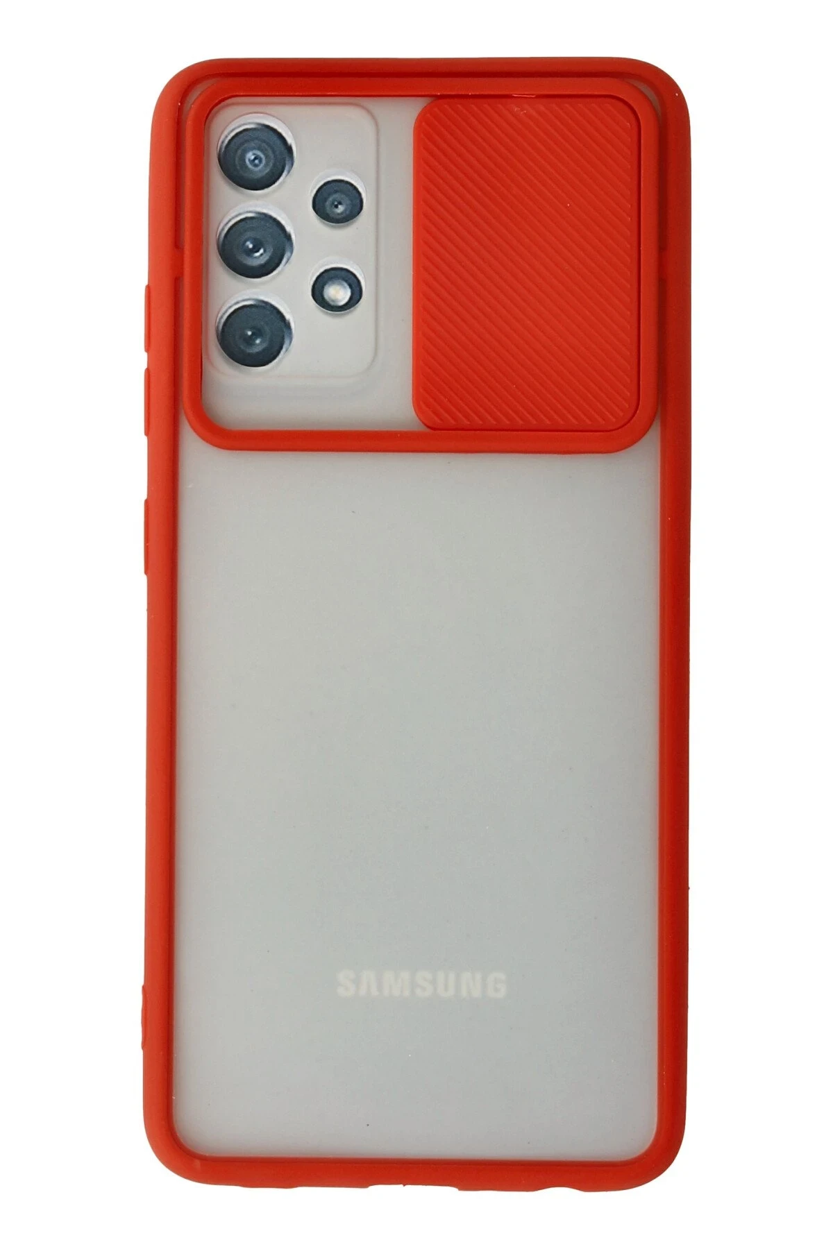 Newface Samsung Galaxy A52 Kılıf Palm Buzlu Kamera Sürgülü Silikon - Kırmızı