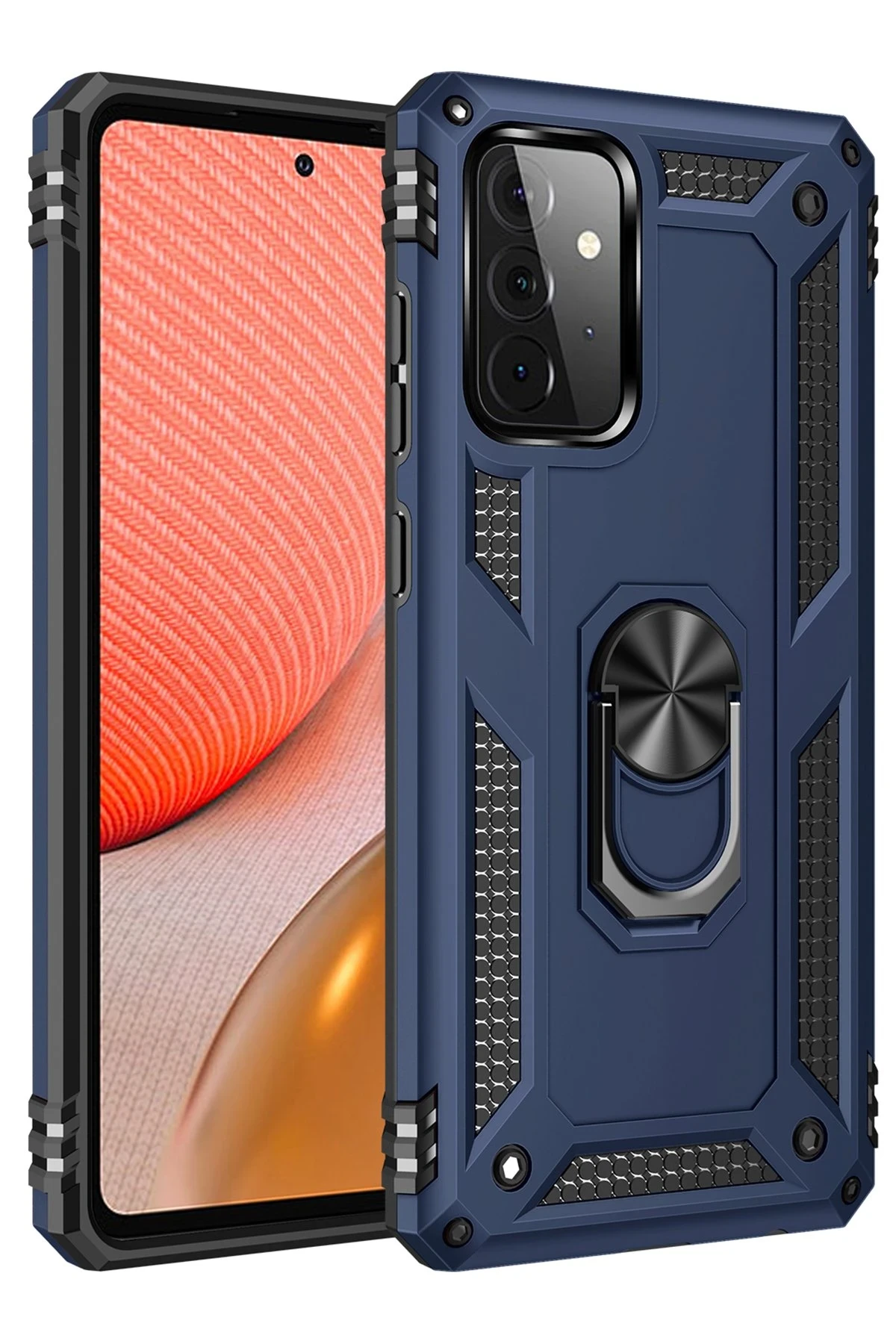 Newface Samsung Galaxy A72 Kılıf Sofya Yüzüklü Silikon Kapak - Lacivert