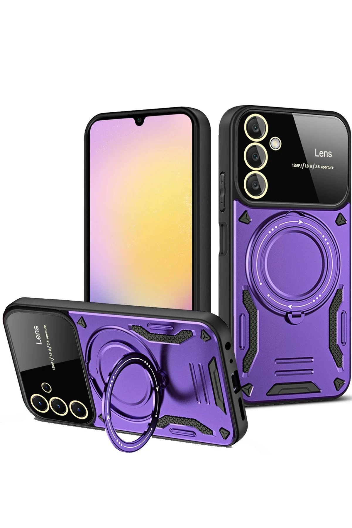 Newface Samsung Galaxy A35 5G Kılıf Joy Lens Standlı Kapak - Mor