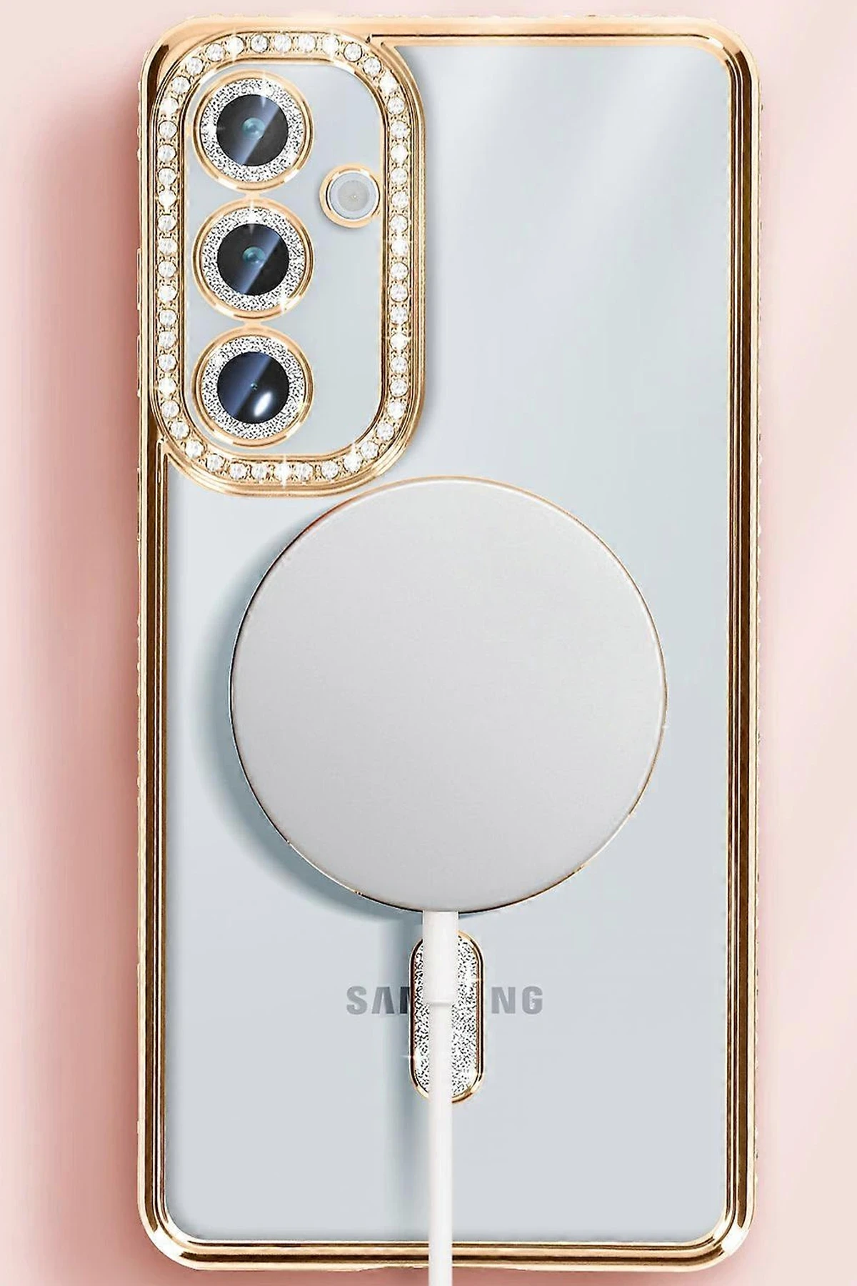 Newface Samsung Galaxy S25 Kılıf Joke Simli Magneticsafe Kılıf - Pembe
