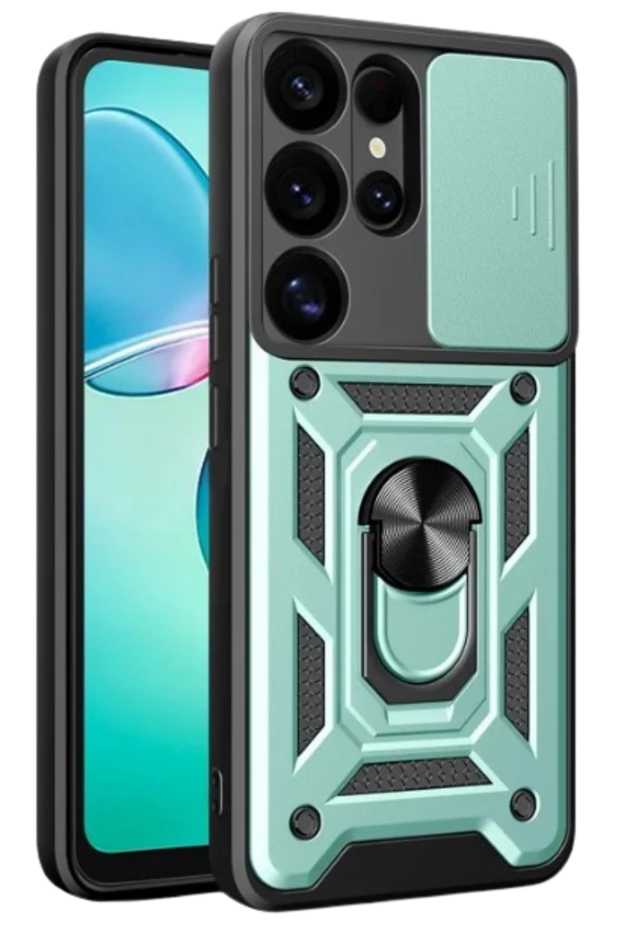 Newface Samsung Galaxy S25 Ultra Kılıf Pars Lens Yüzüklü Silikon - Yeşil