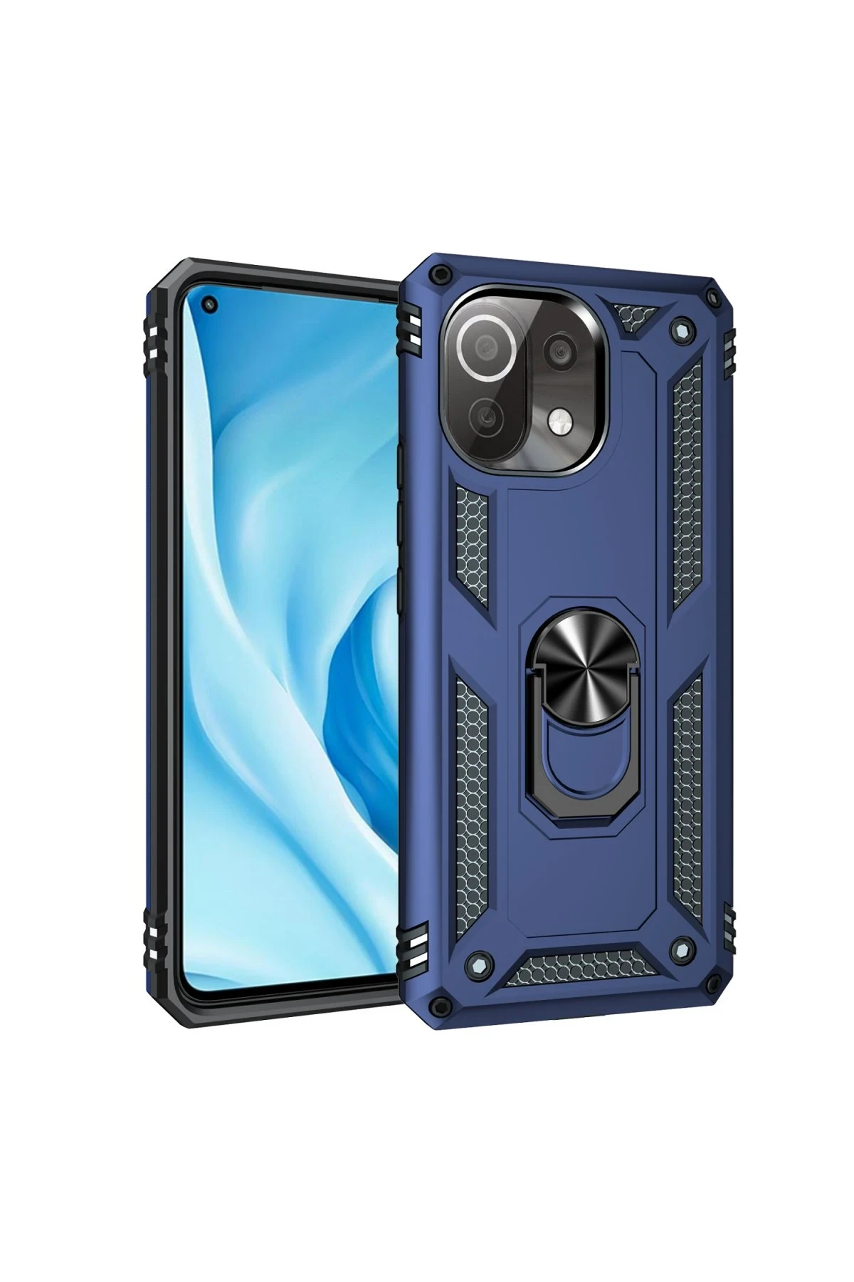 Newface Xiaomi Mİ 11 Lite Kılıf Sofya Yüzüklü Silikon Kapak - Lacivert