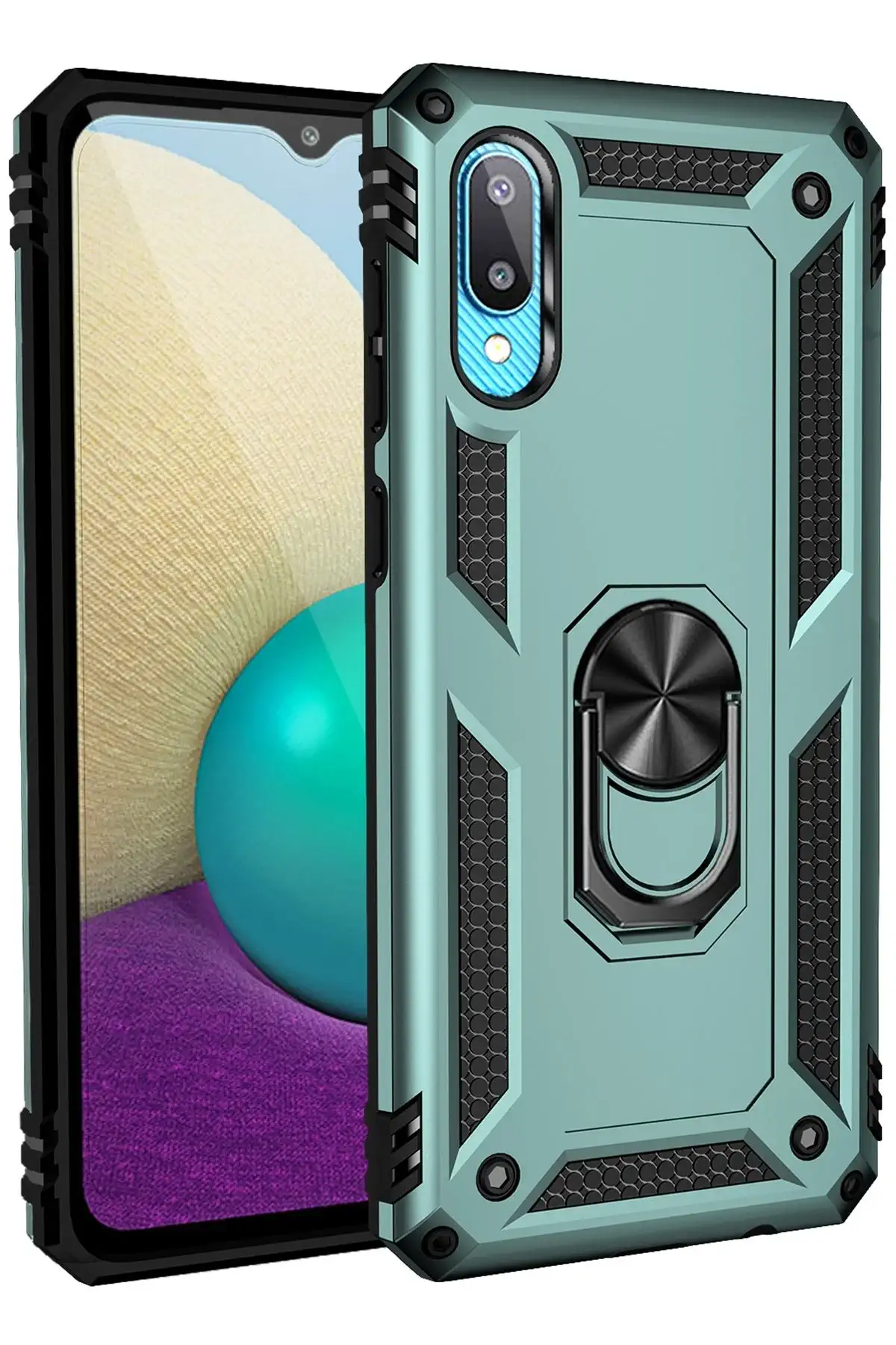 Newface Samsung Galaxy A02 Kılıf Sofya Yüzüklü Silikon Kapak - Yeşil