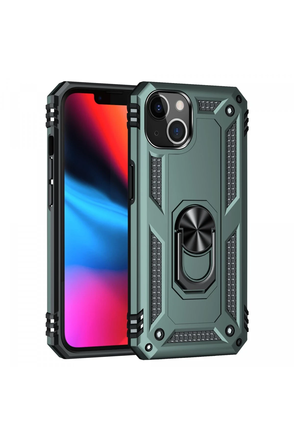 Newface iPhone 13 Kılıf Sofya Yüzüklü Silikon Kapak - Yeşil