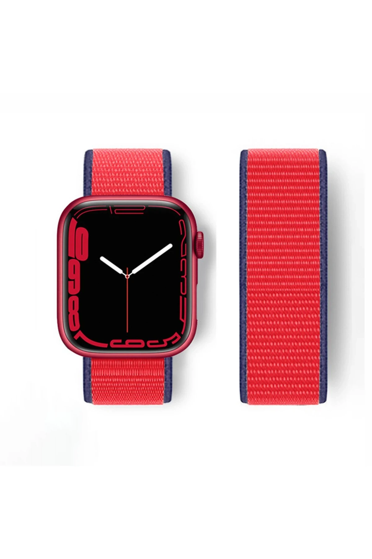Newface Apple Watch 42mm Hasırlı Cırtcırtlı Kordon - Kırmızı