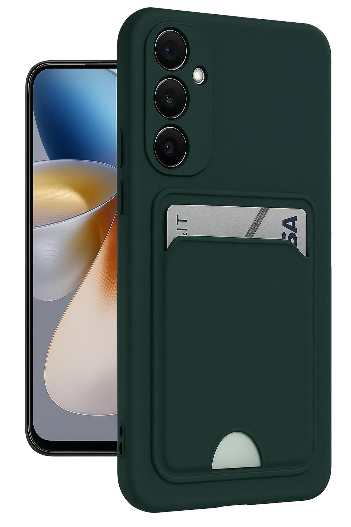 Newface Samsung Galaxy A55 5G Kılıf Kelvin Kartvizitli Silikon - Koyu Yeşil