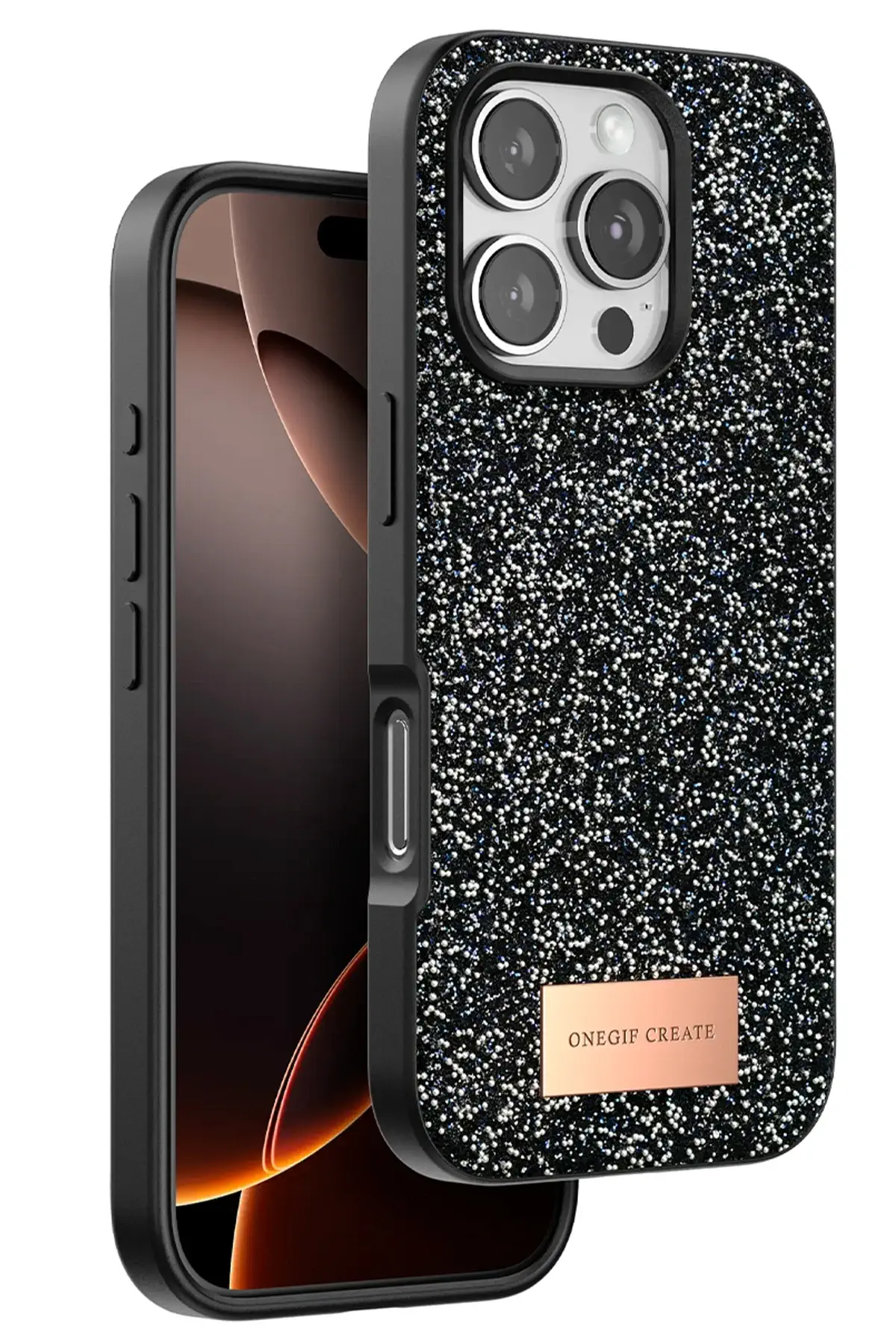 Onegif iPhone 16 Pro Max Bright Simli Kapak - Siyah