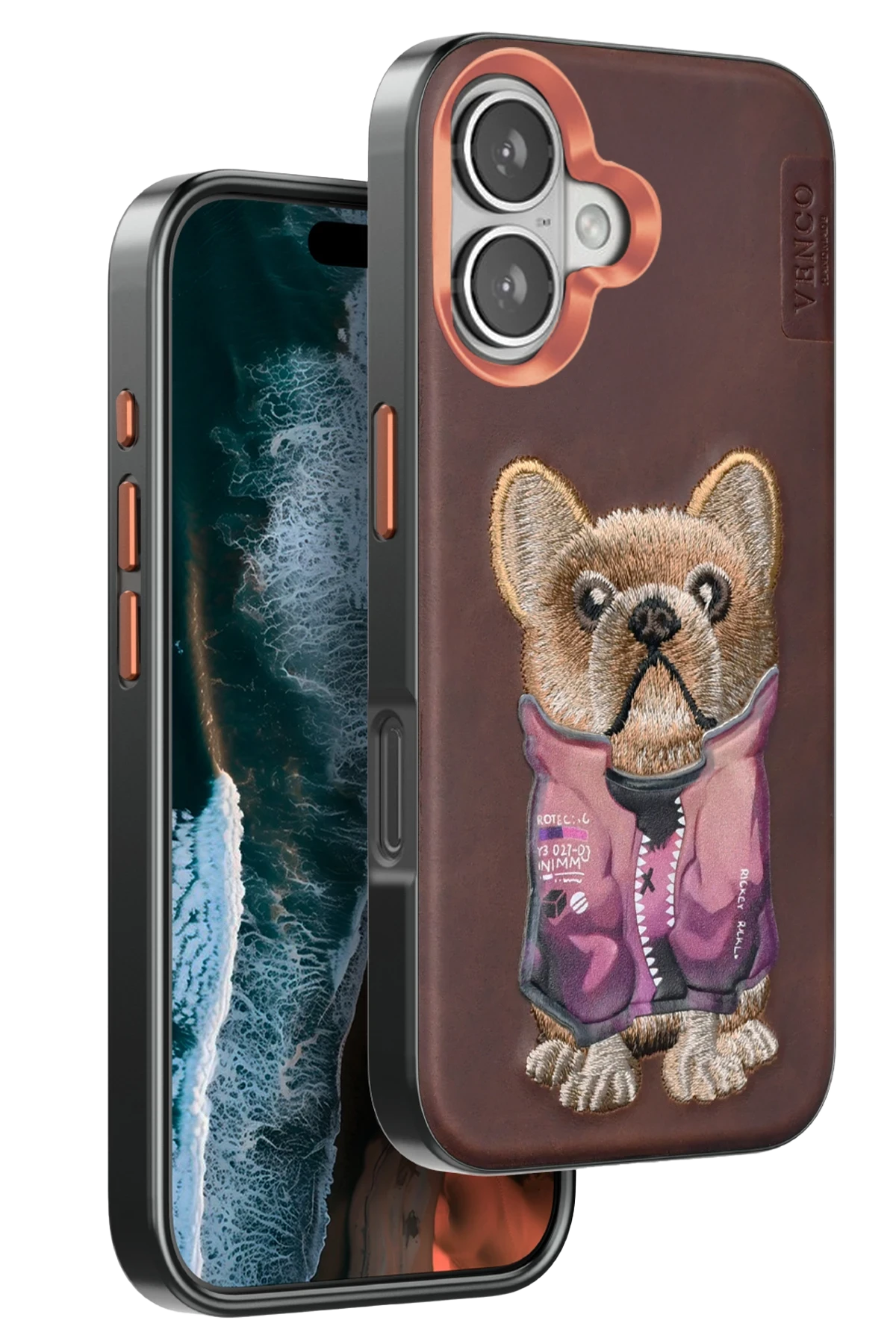 Venco iPhone 16 Cute Desenli Kapak - Koyu Kahve