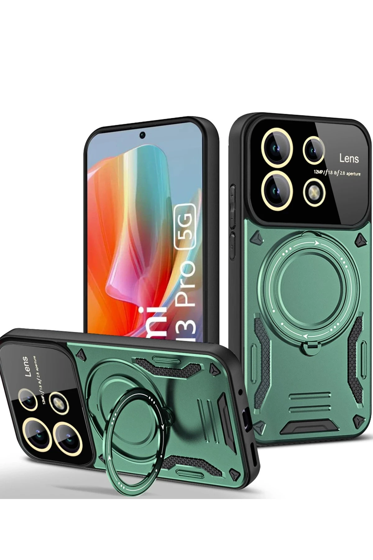 Newface Xiaomi Redmi Note 13 Pro 5G Kılıf Joy Lens Standlı Kapak - Koyu Yeşil