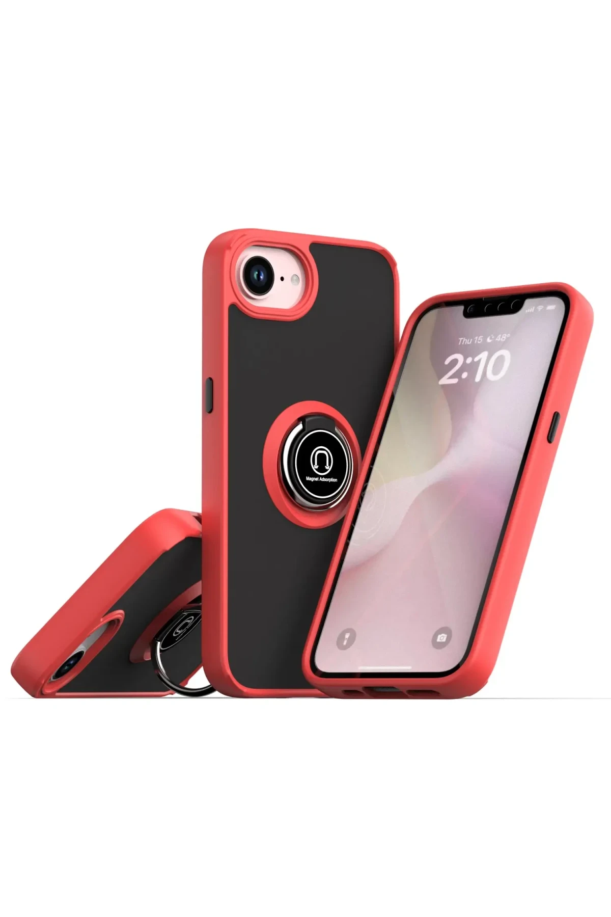 Newface iPhone 16E Kılıf Montreal Yüzüklü Silikon Kapak - Kırmızı