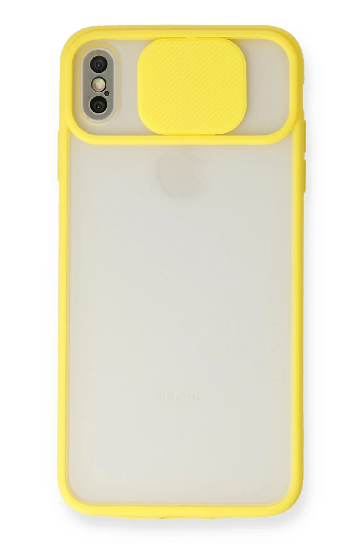 Newface iPhone X Kılıf Palm Buzlu Kamera Sürgülü Silikon - Sarı