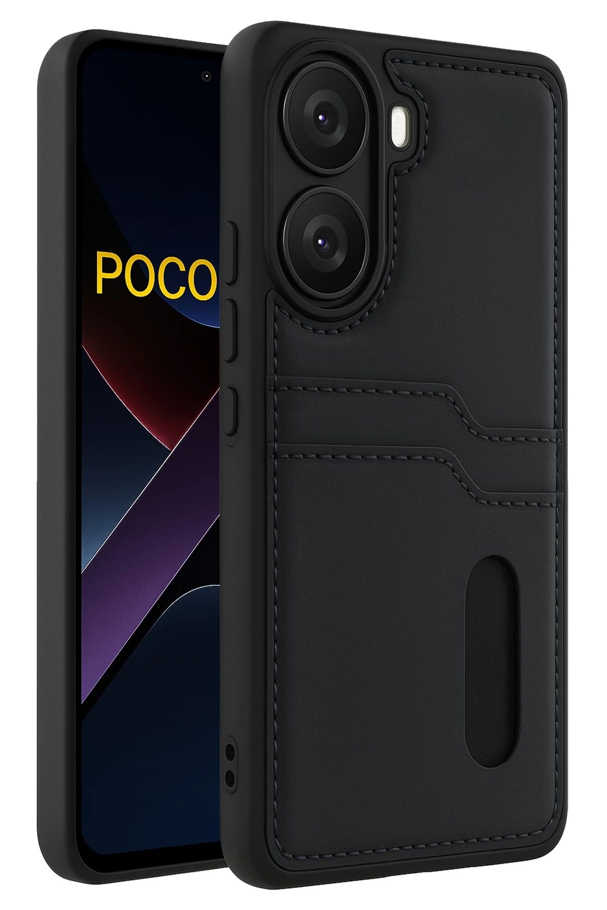 Newface Xiaomi Poco X7 Pro Kılıf Sara Kartvizitli Deri Kılıf - Siyah