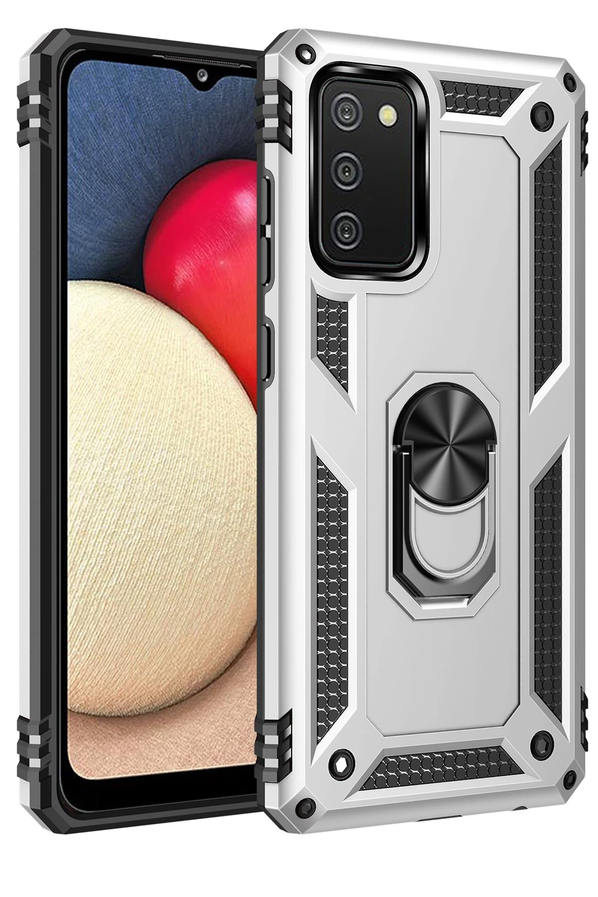 Newface Samsung Galaxy A02S Kılıf Sofya Yüzüklü Silikon Kapak - Gümüş