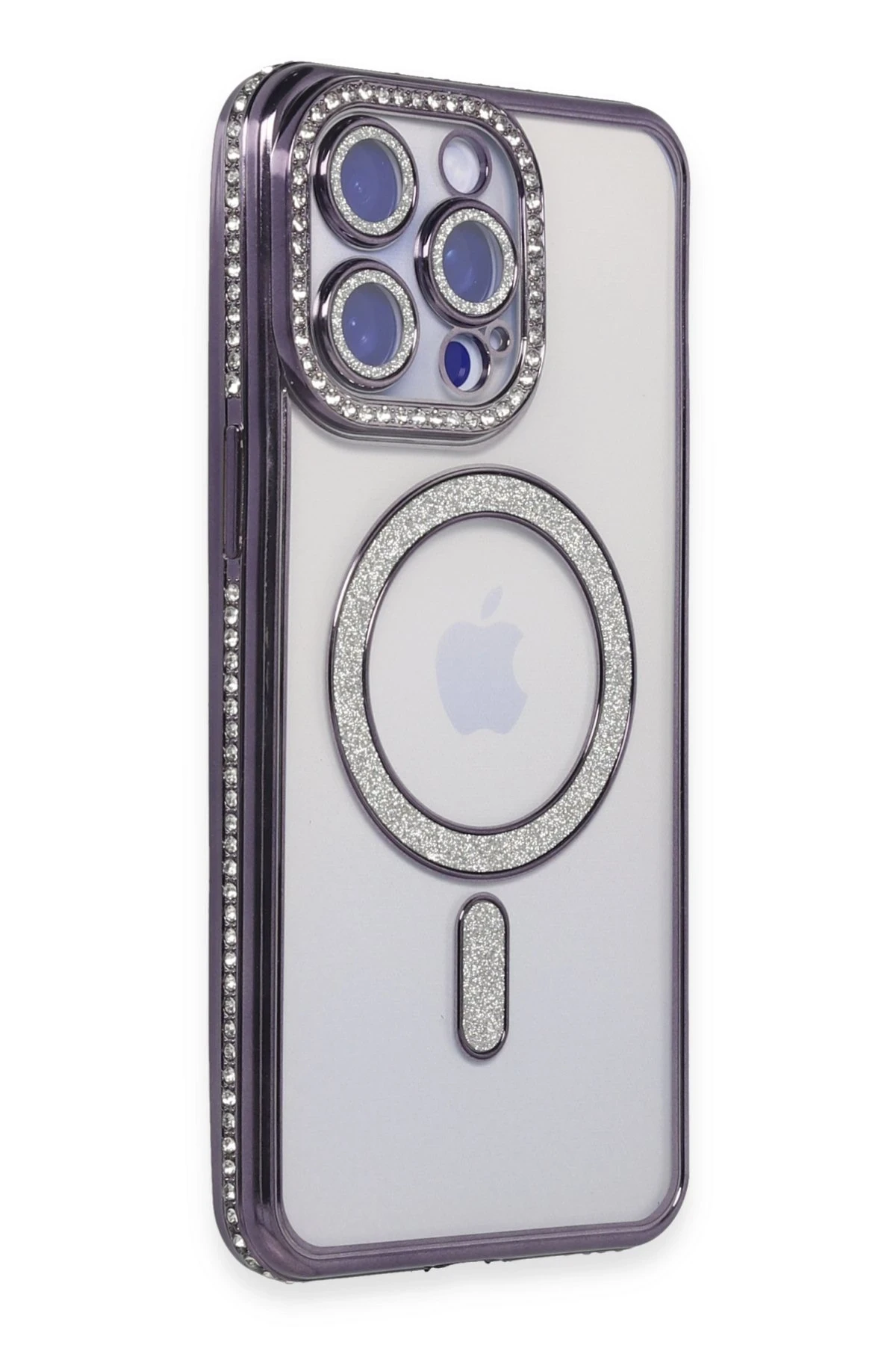 Newface iPhone 14 Pro Max Kılıf Joke Simli Magneticsafe Kılıf - Derin Mor