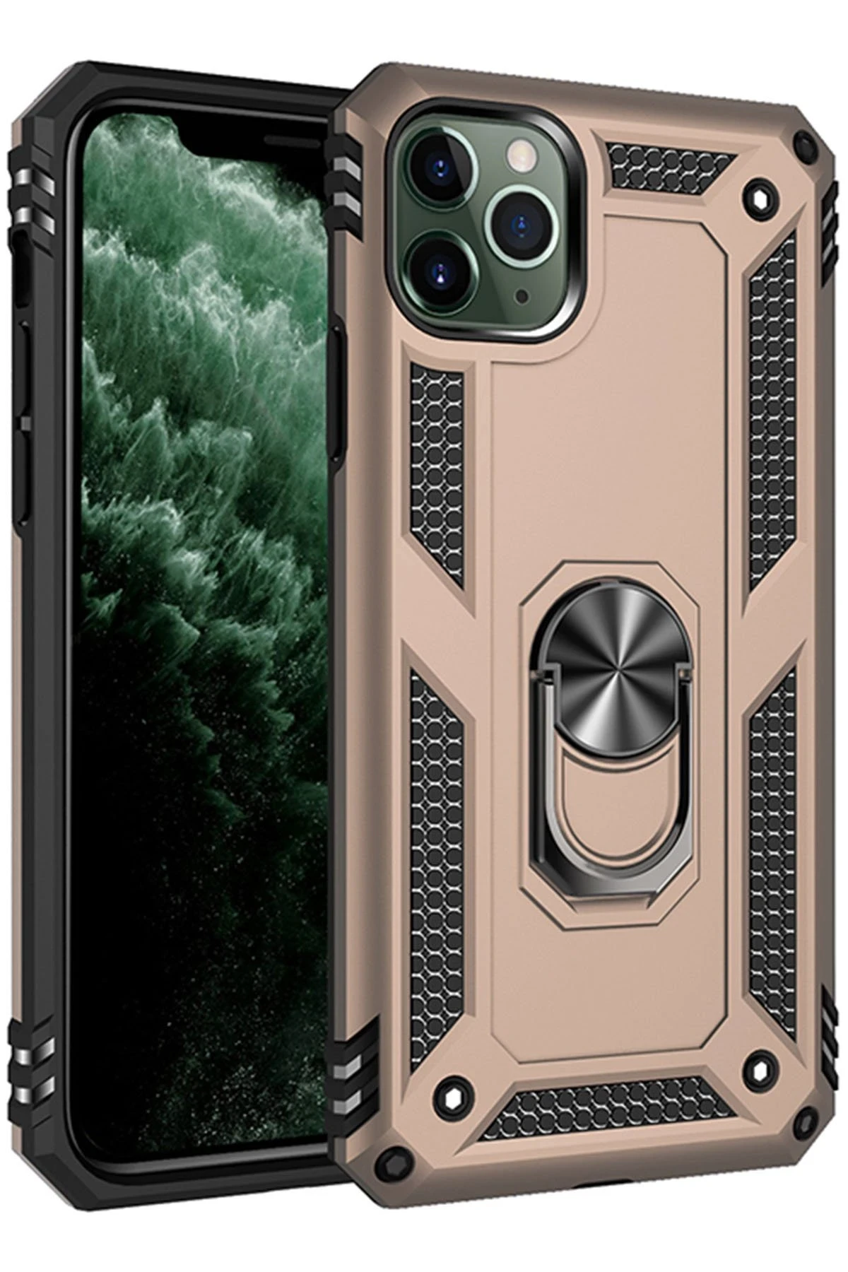 Newface iPhone 11 Pro Max Kılıf Sofya Yüzüklü Silikon Kapak - Gold