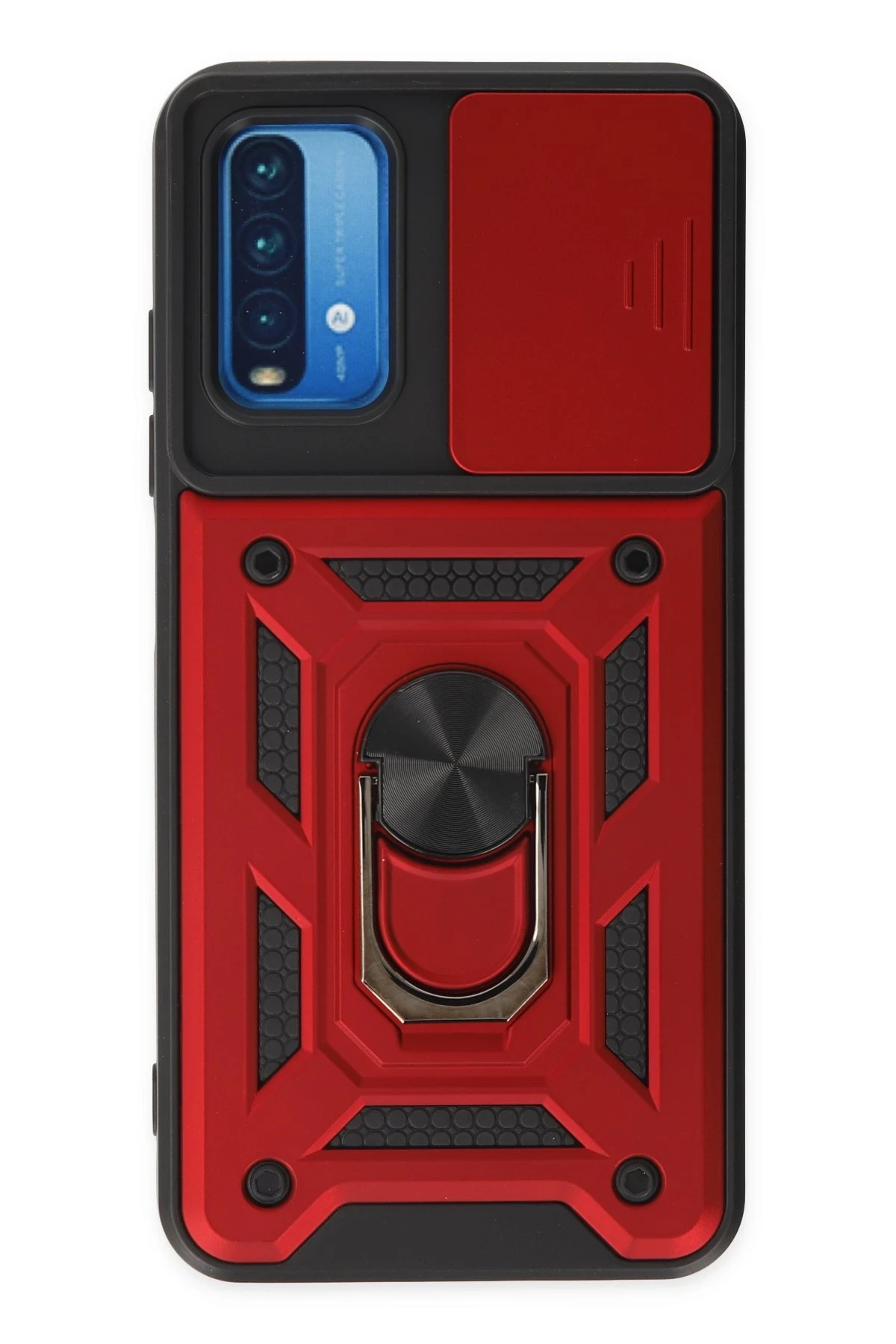 Newface Xiaomi Redmi Note 9 4G Kılıf Pars Lens Yüzüklü Silikon - Kırmızı