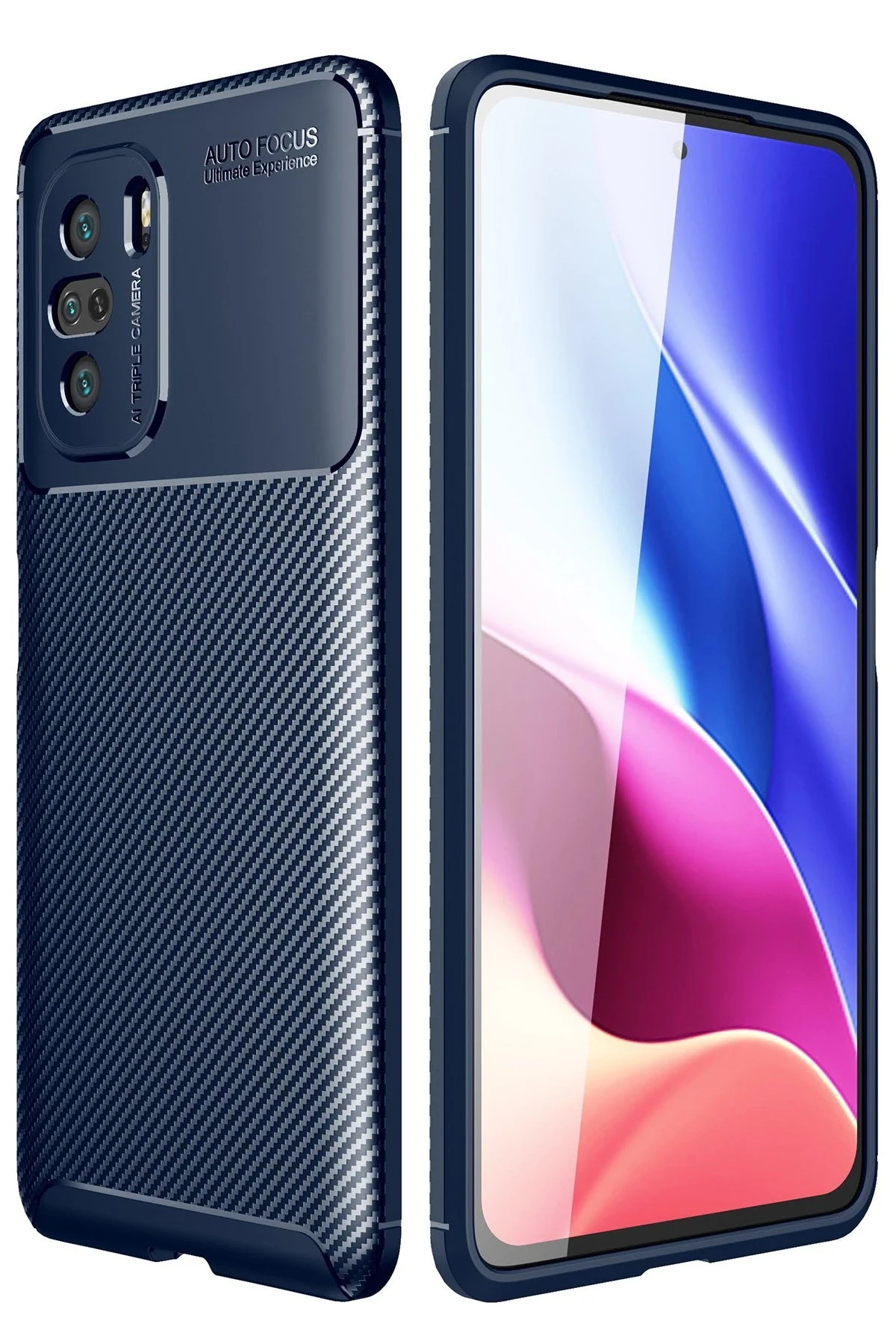 Newface Xiaomi Poco F3 Kılıf Auto Focus Karbon Kapak - Lacivert