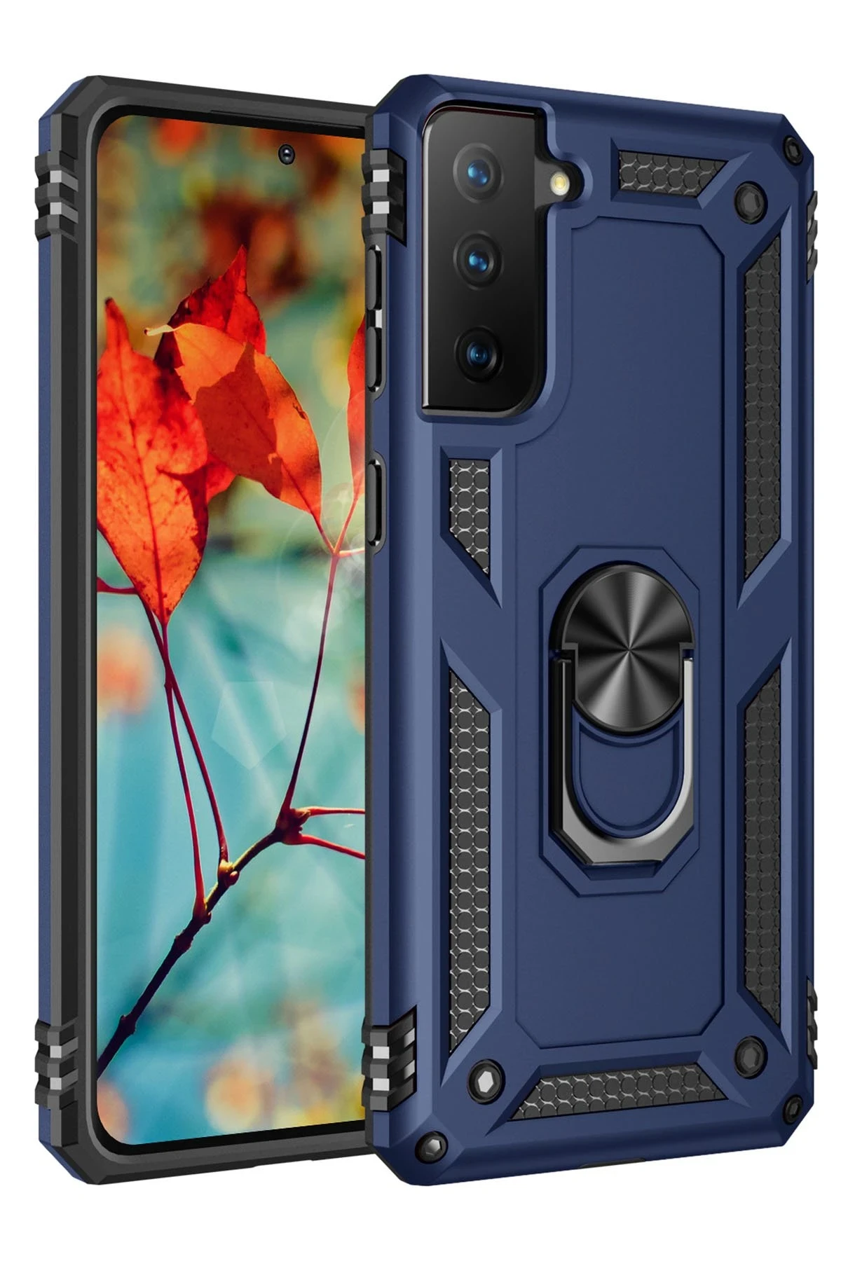 Newface Samsung Galaxy S21 Plus Kılıf Sofya Yüzüklü Silikon Kapak - Lacivert