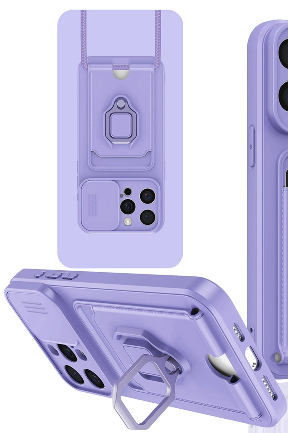 Newface iPhone 15 Pro Max Kılıf Zuma Kartvizitli Yüzüklü Silikon - Lila