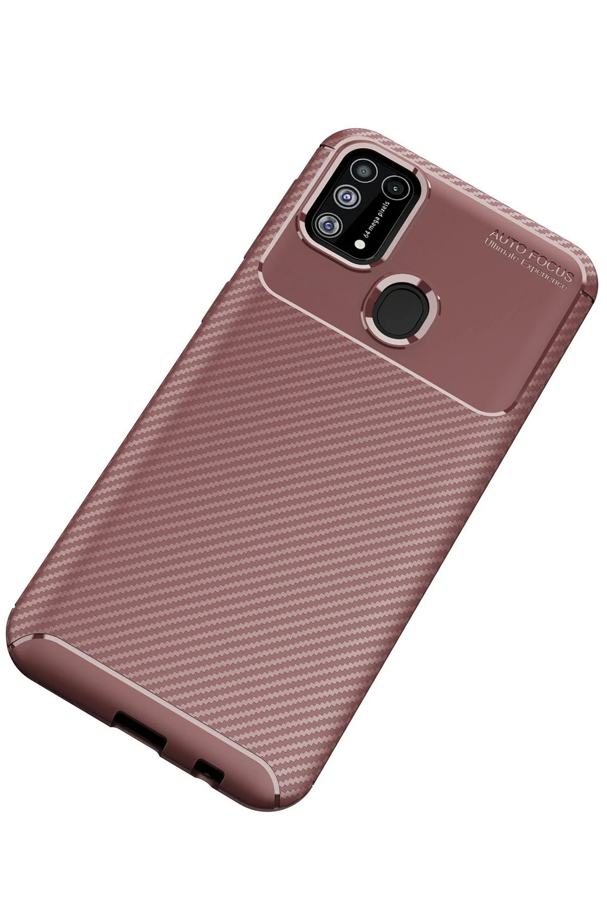 Newface Samsung Galaxy M31 Kılıf Auto Focus Karbon Kapak - Kahverengi