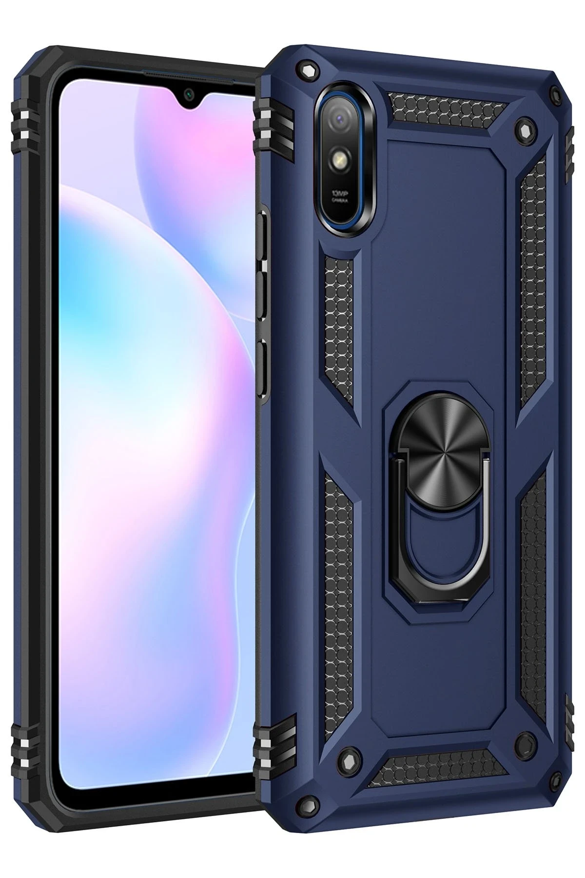Newface Xiaomi Redmi 9A Kılıf Sofya Yüzüklü Silikon Kapak - Lacivert