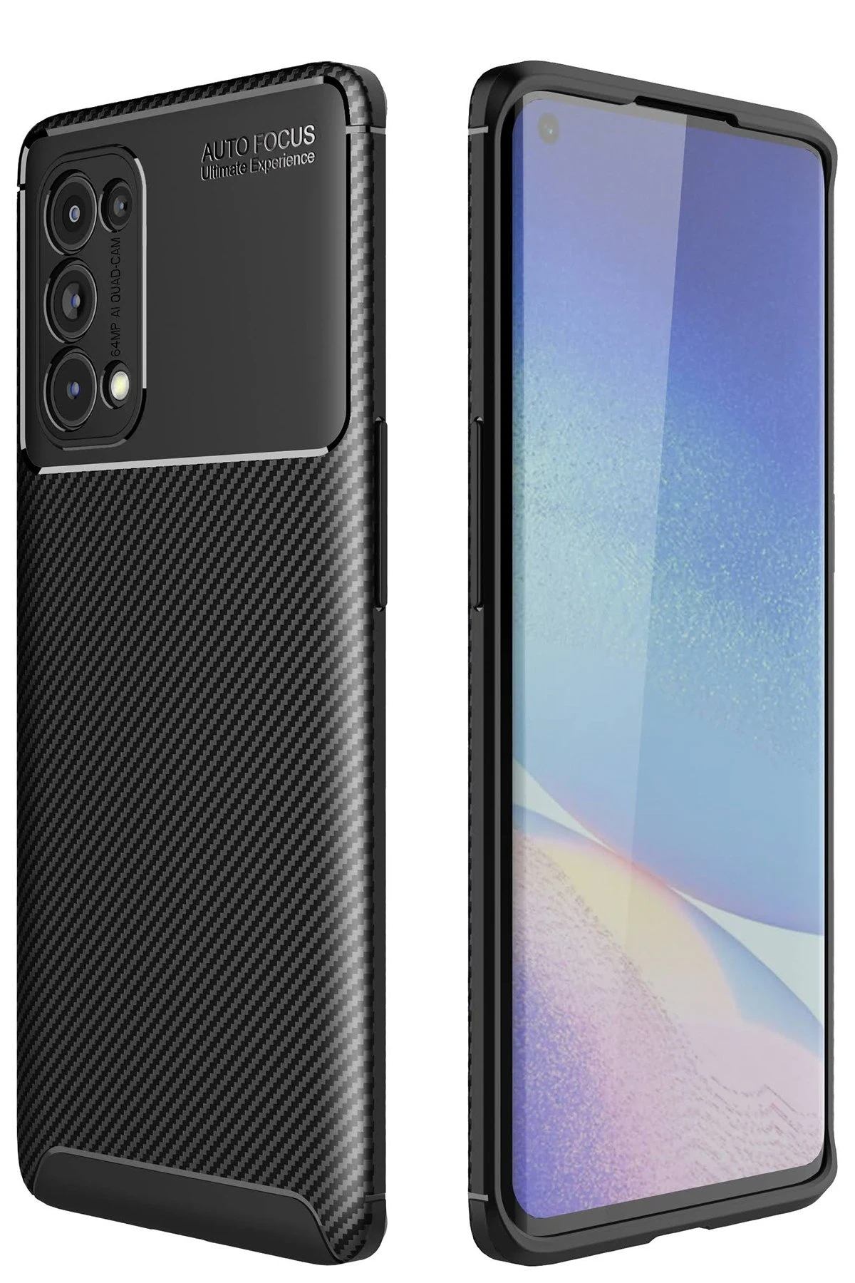 Newface Oppo Reno 5 Pro Kılıf Auto Focus Karbon Kapak - Siyah