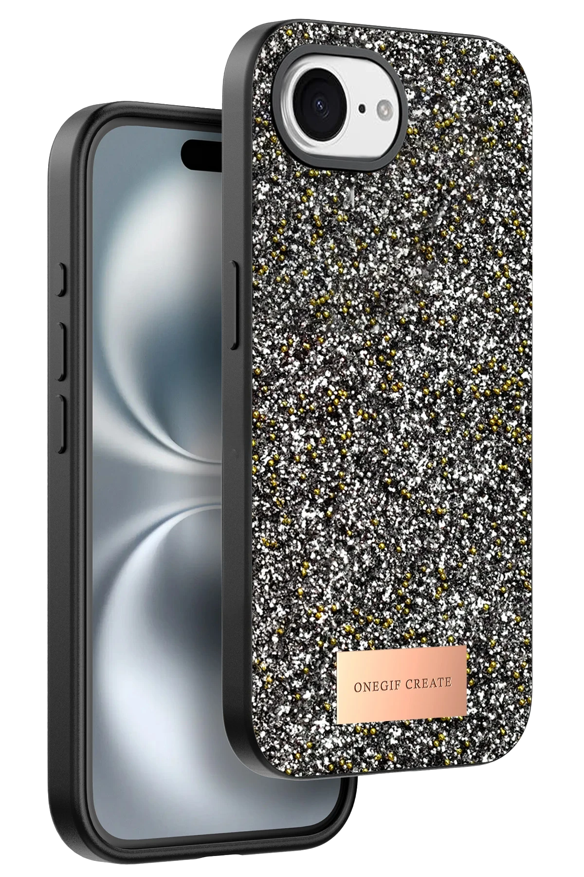 Onegif Apple iPhone 16E Bright Simli Kapak - Gümüş