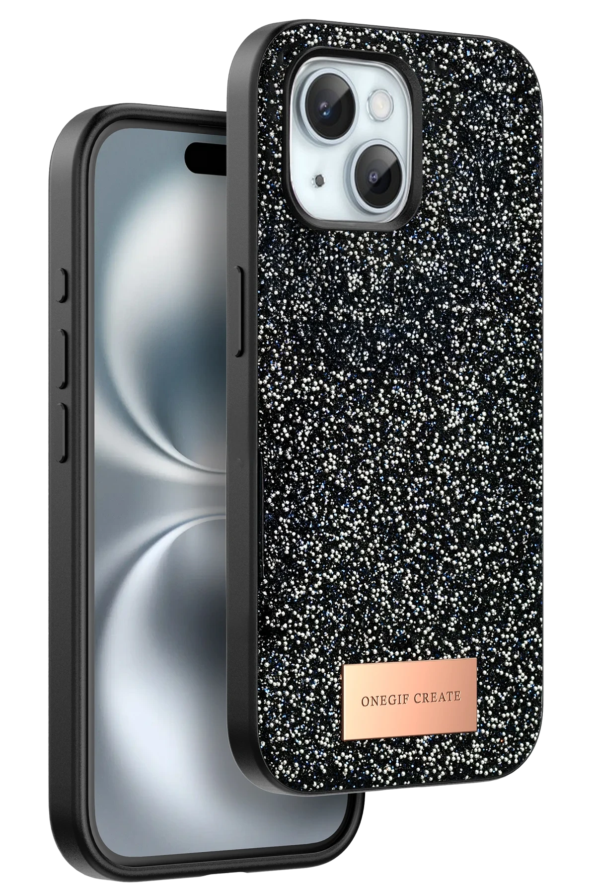 Onegif iPhone 15 Plus Bright Simli Kapak - Siyah