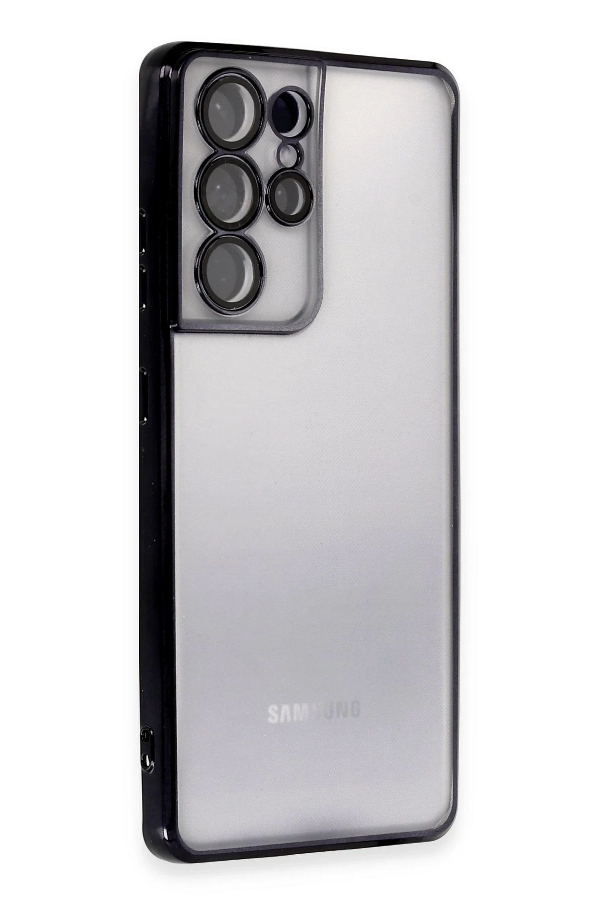Newface Samsung Galaxy S21 Ultra Kılıf Razer Lensli Silikon - Siyah