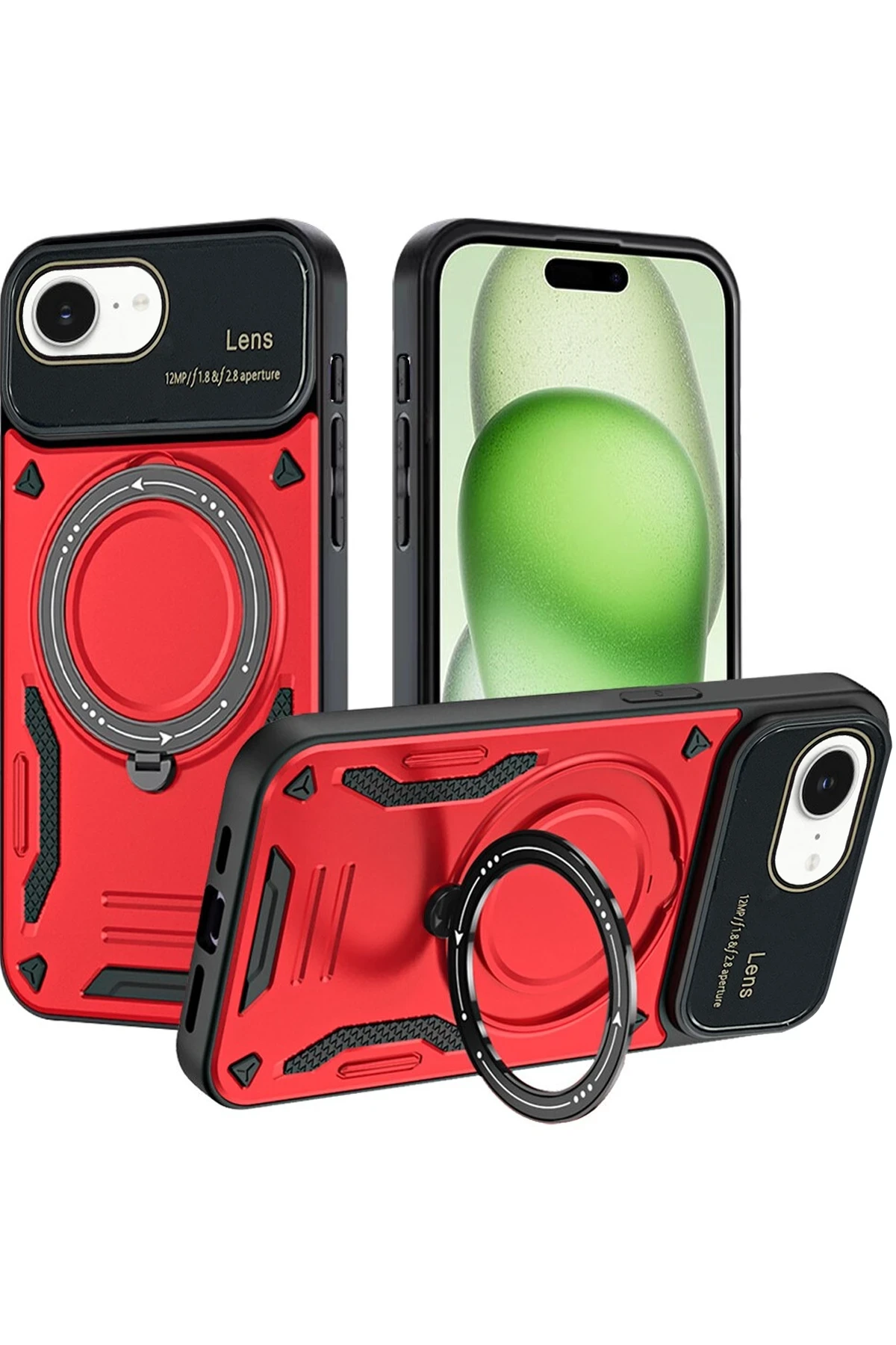 Newface iPhone 16E Kılıf Joy Lens Standlı Kapak - Kırmızı