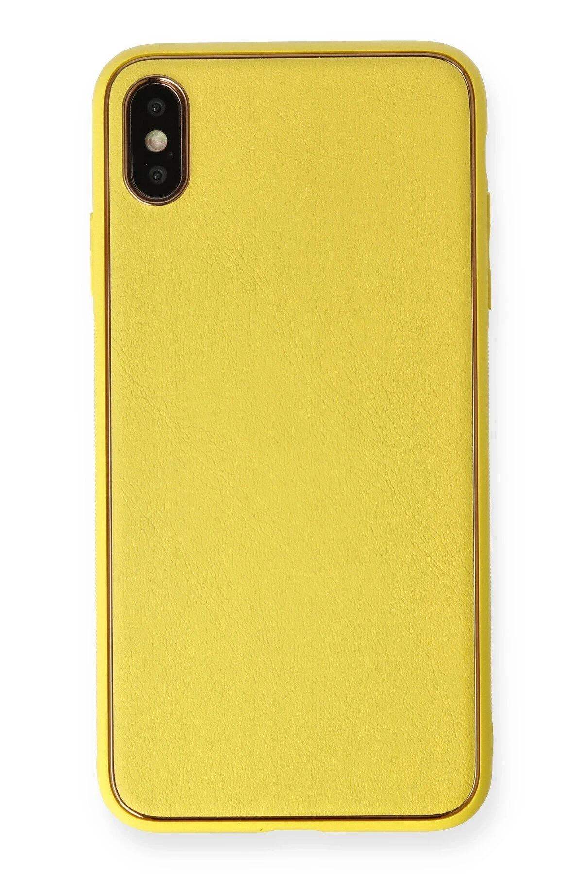 Newface iPhone XS Max Kılıf Coco Deri Silikon Kapak - Sarı